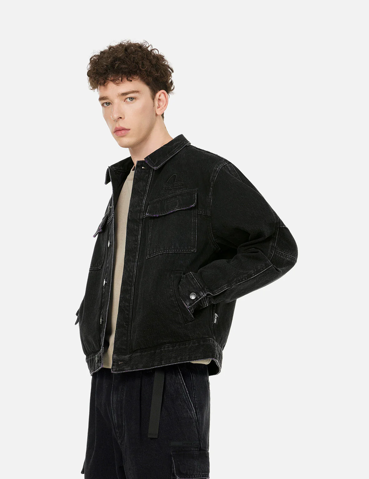 Two Tone Distressed Relax Fit Trucker Jacket - Image 10