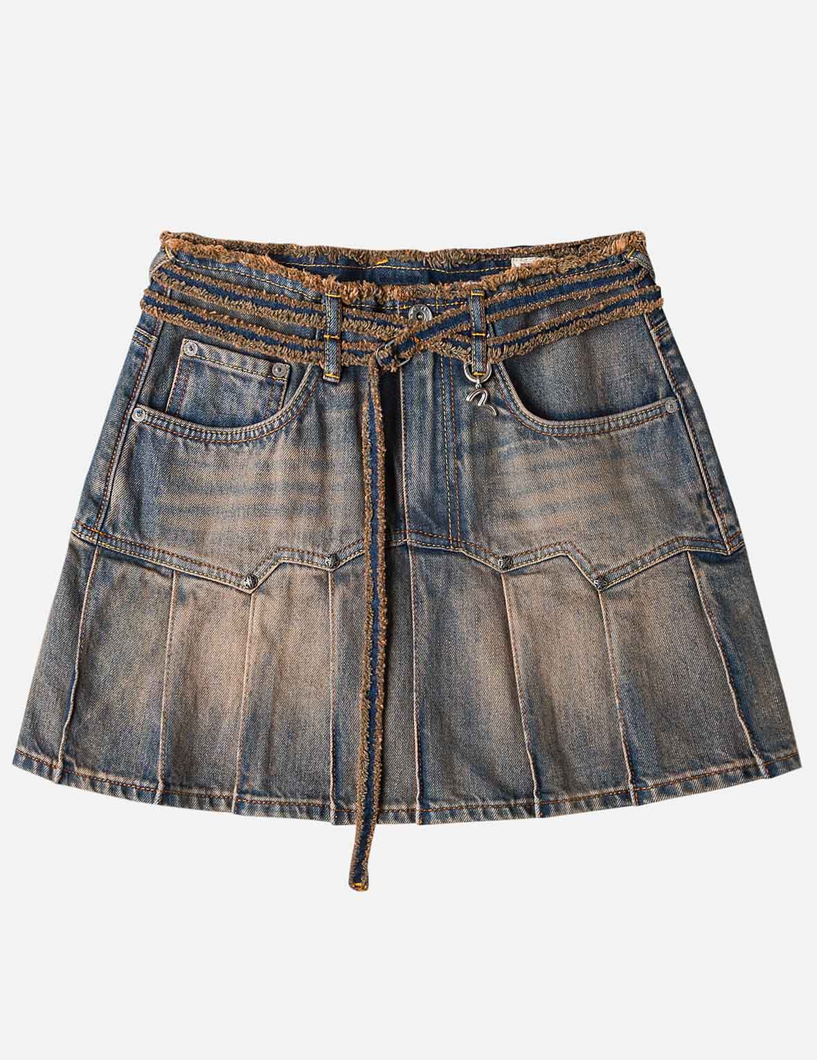 Two Tone Pleated Denim Skirts - Image 3