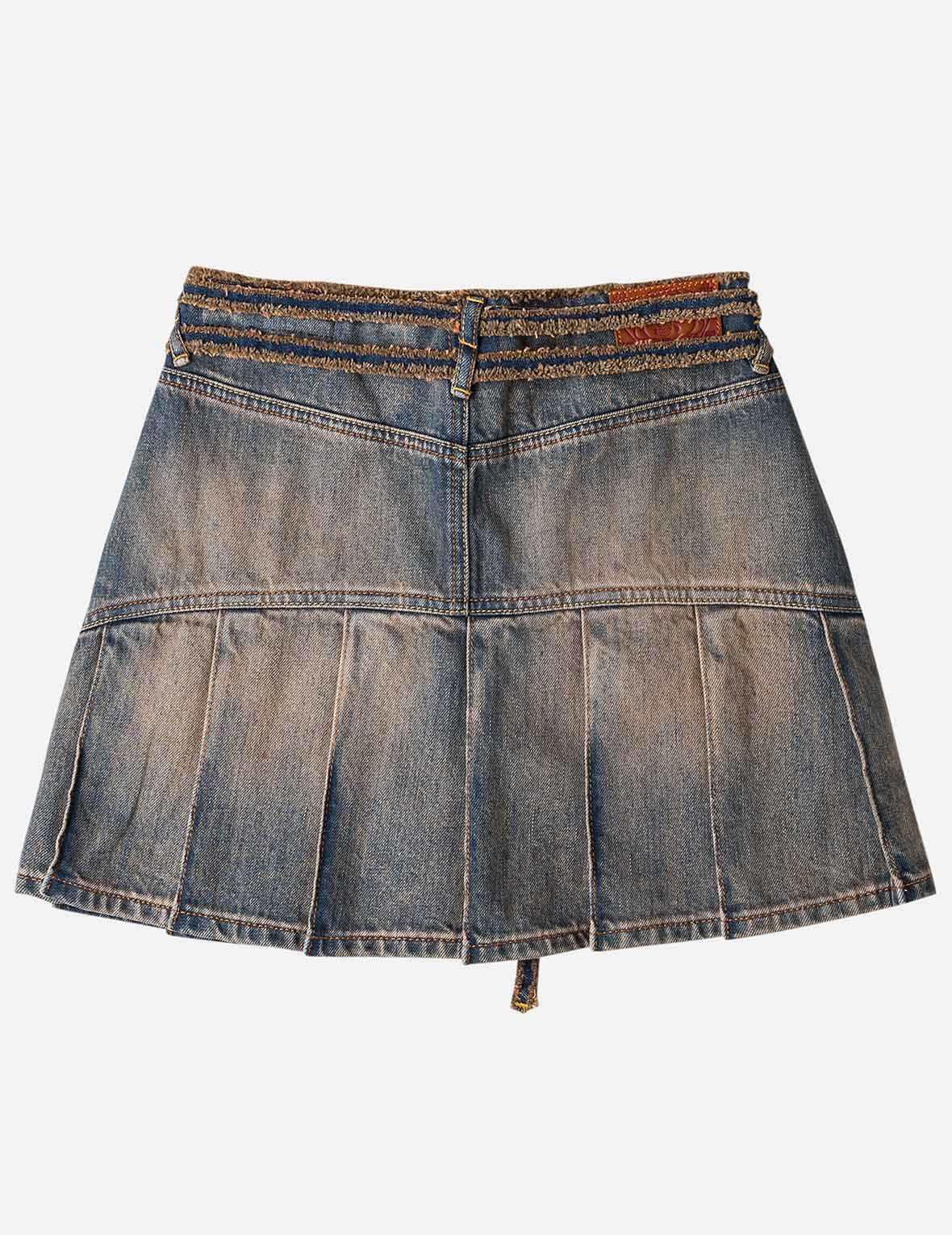 Two Tone Pleated Denim Skirts - Image 4