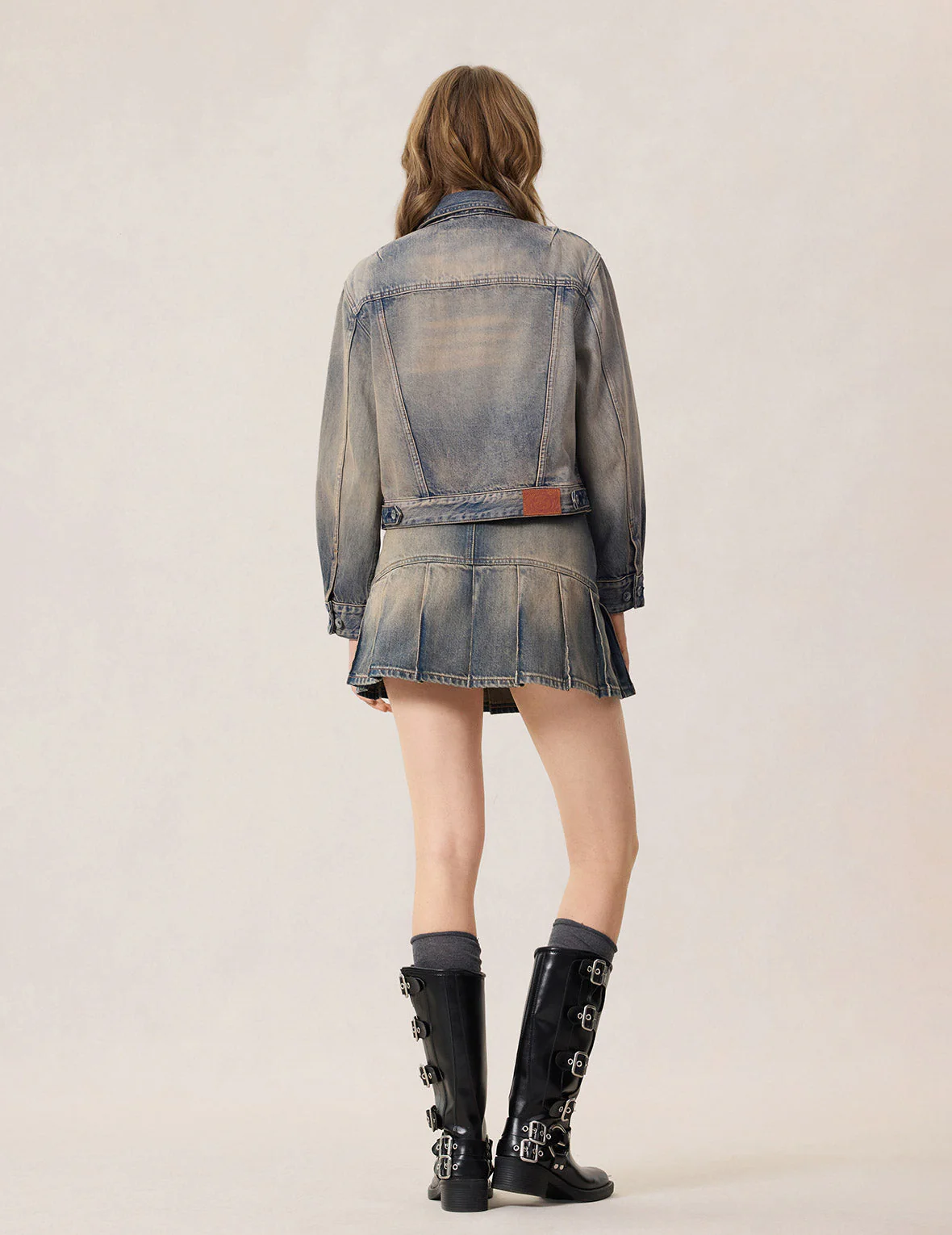 Two Tone Pleated Denim Skirts - Image 8