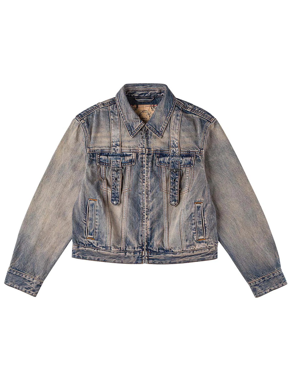 Two Tone Washed Bondage Denim Jacket - Image 13