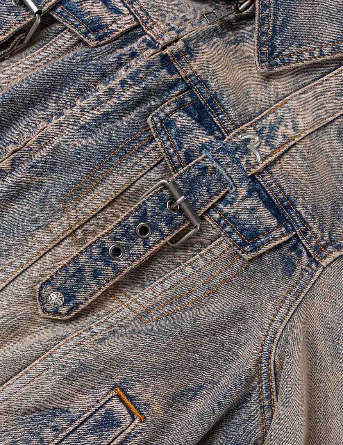 Two Tone Washed Bondage Denim Jacket - Image 5