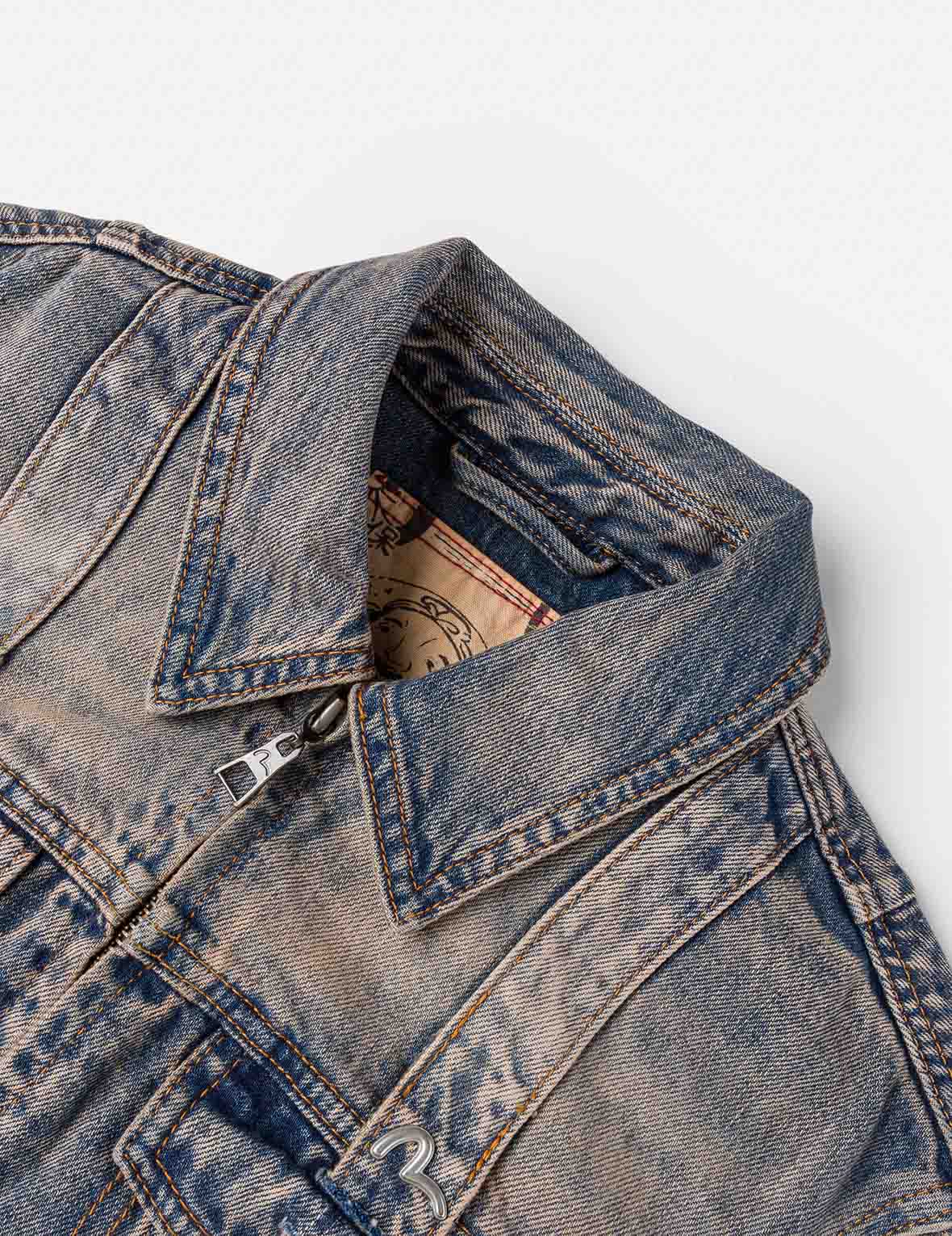 Two Tone Washed Bondage Denim Jacket - Image 6