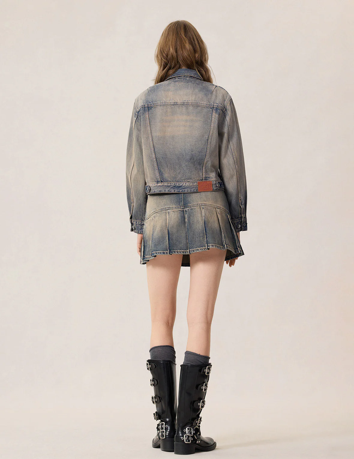 Two Tone Washed Bondage Denim Jacket - Image 8