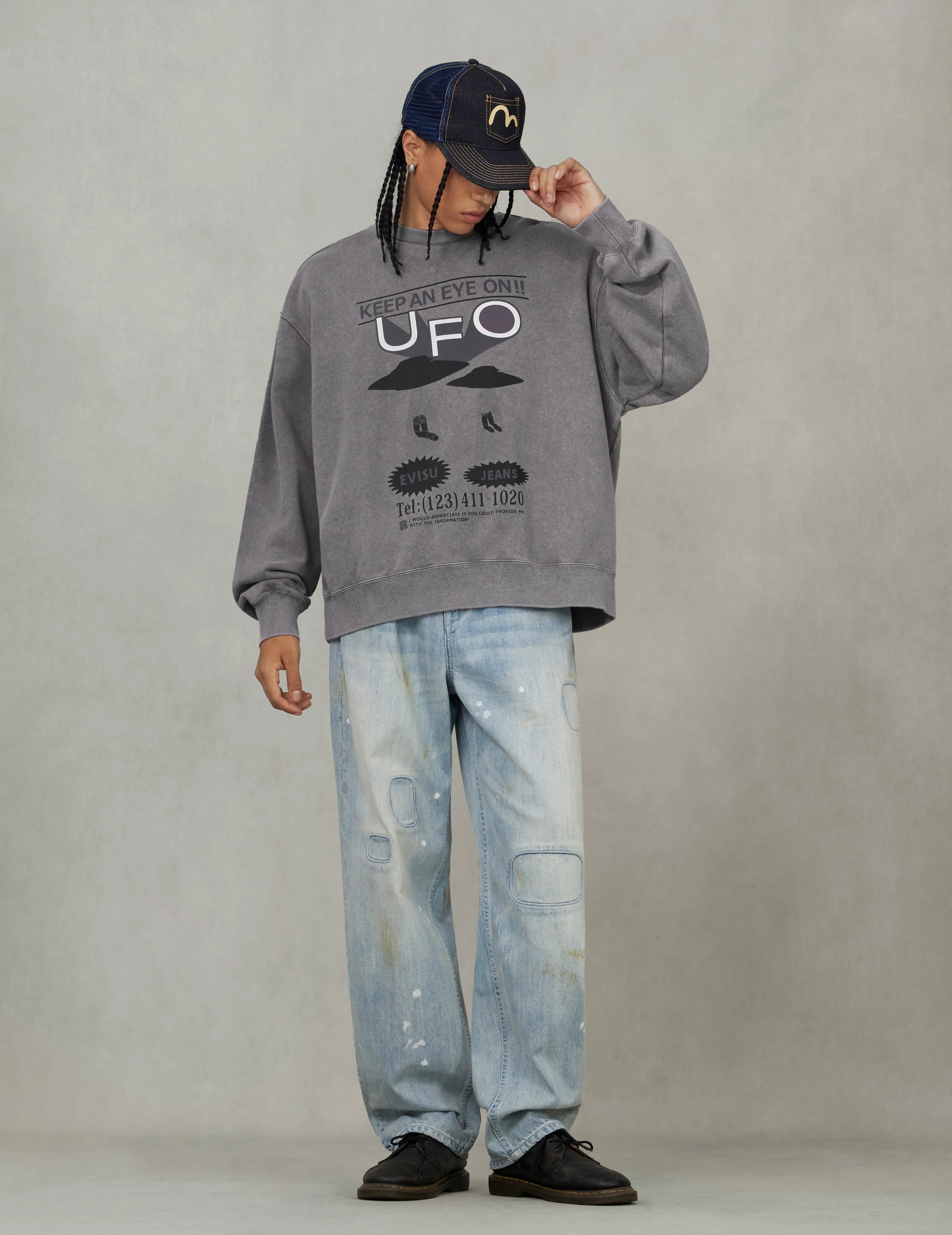 UFO Print and Seagull Appliqué Relax Fit Hoodie - Image 10