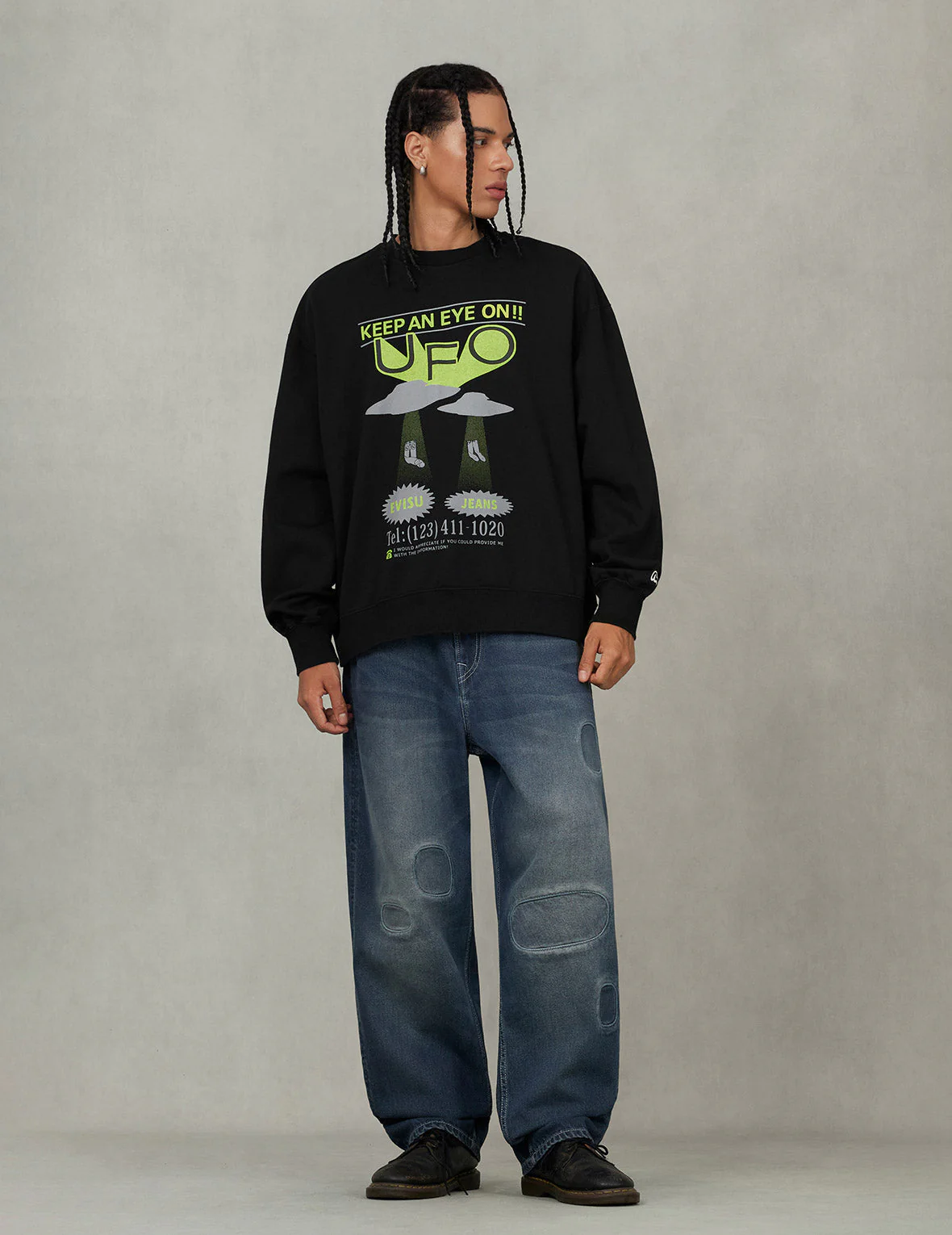 UFO Print and Seagull Appliqué Relax Fit Hoodie - Image 9