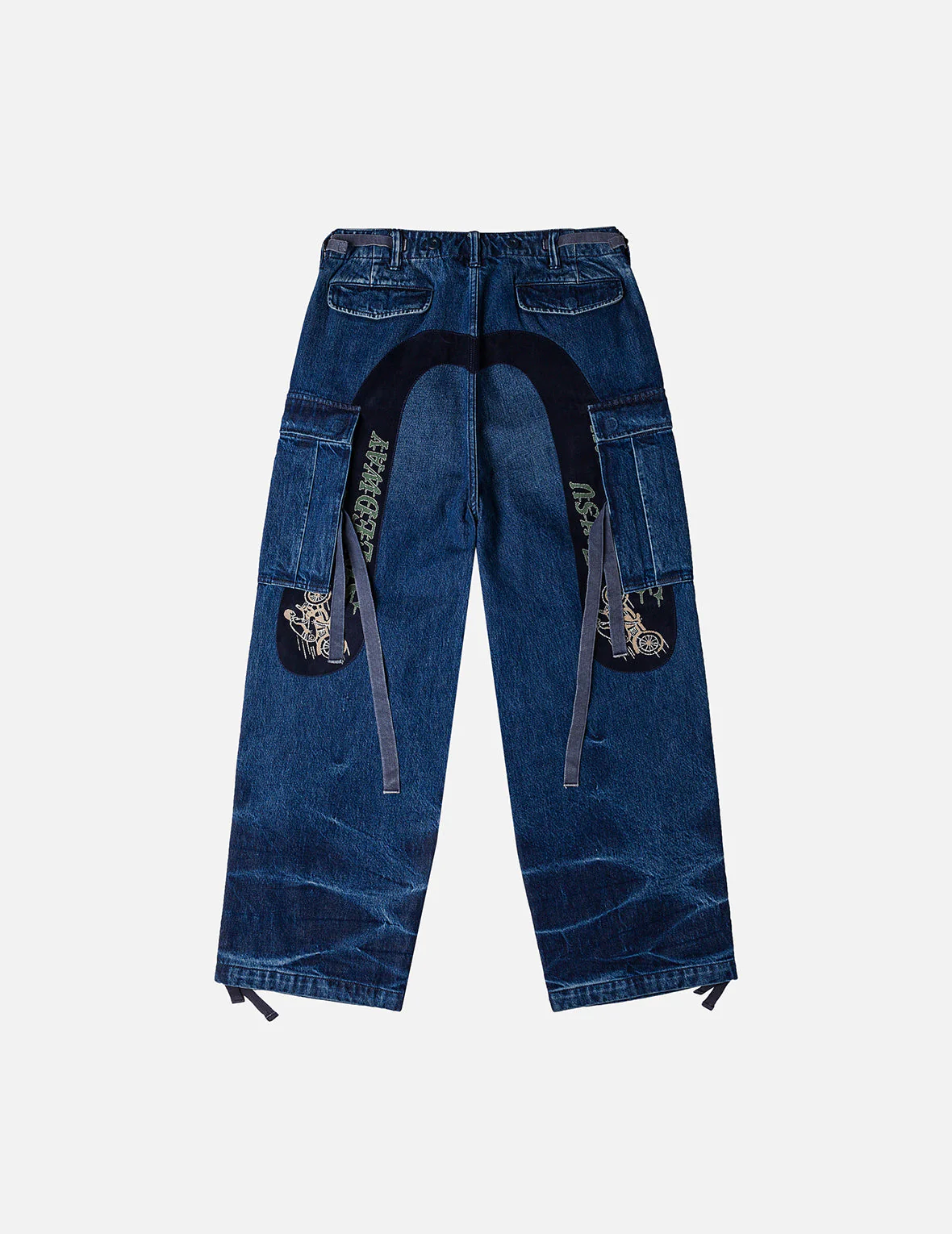 Vintage motorcycle Print Washed Daicock Embroidery Wide-leg Cargo Jeans - Image 3