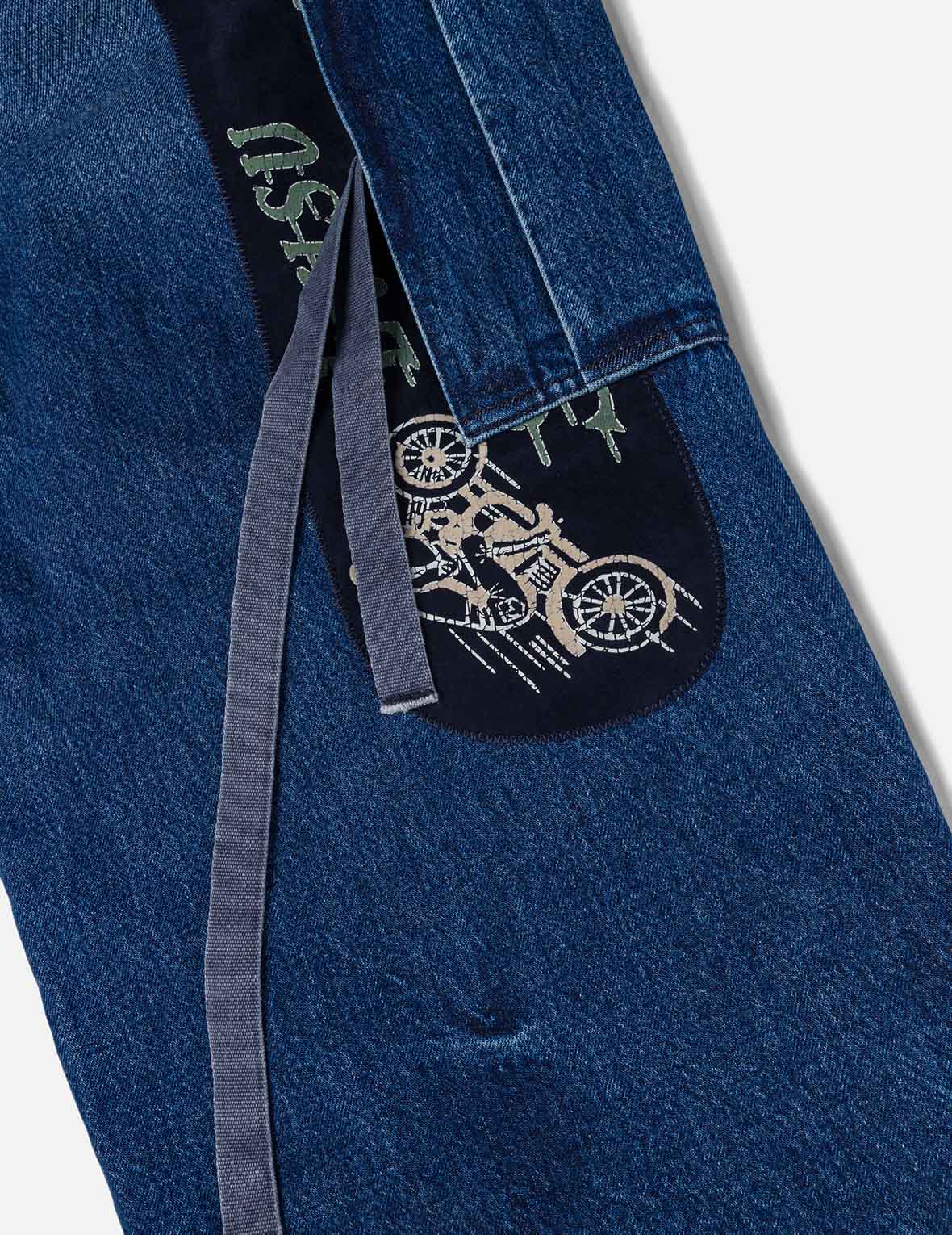 Vintage motorcycle Print Washed Daicock Embroidery Wide-leg Cargo Jeans - Image 7