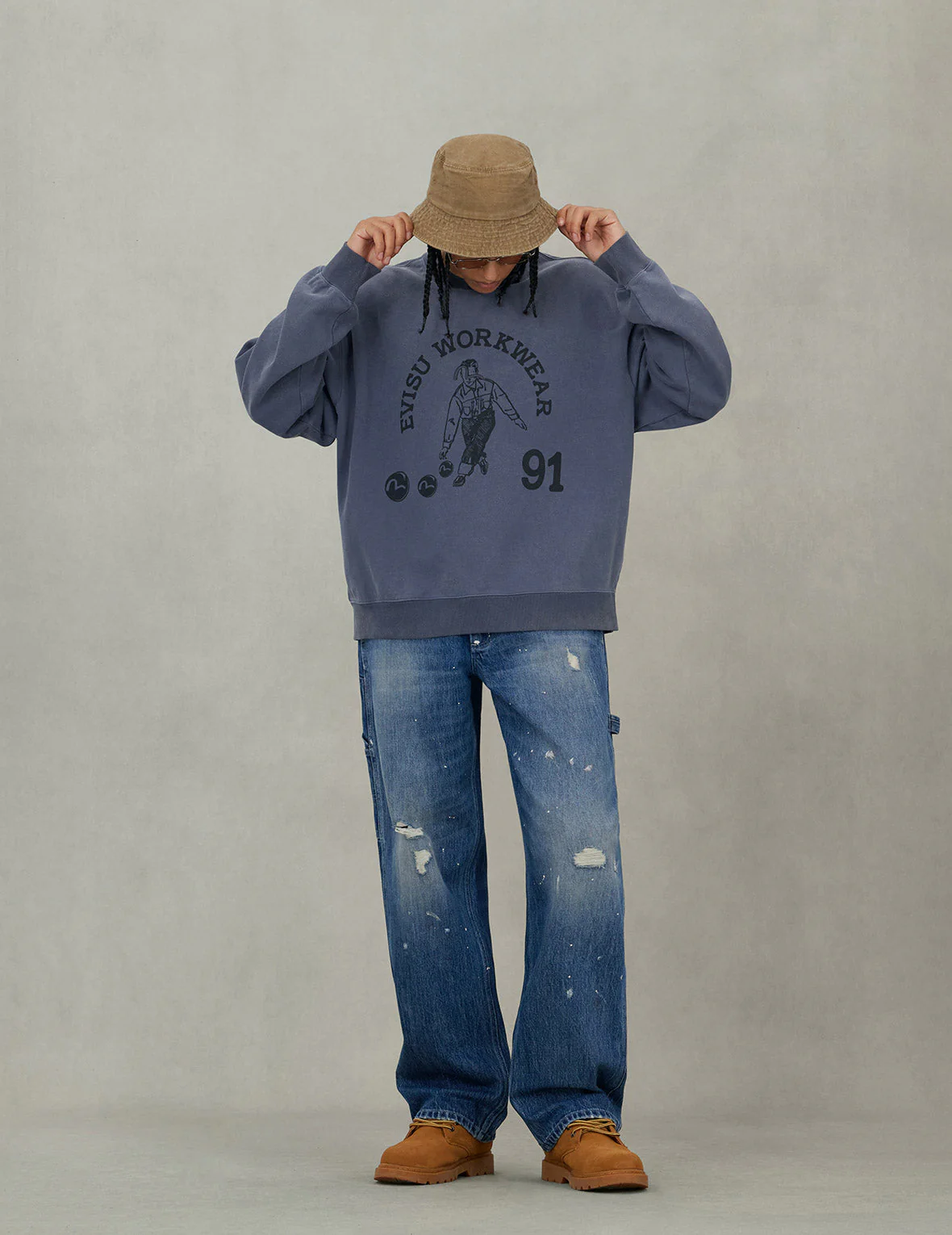 Washed and Distressed Daicock Print Relax Fit Jeans - Image 10
