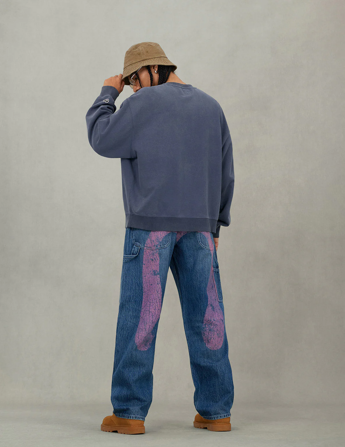 Washed and Distressed Daicock Print Relax Fit Jeans - Image 12