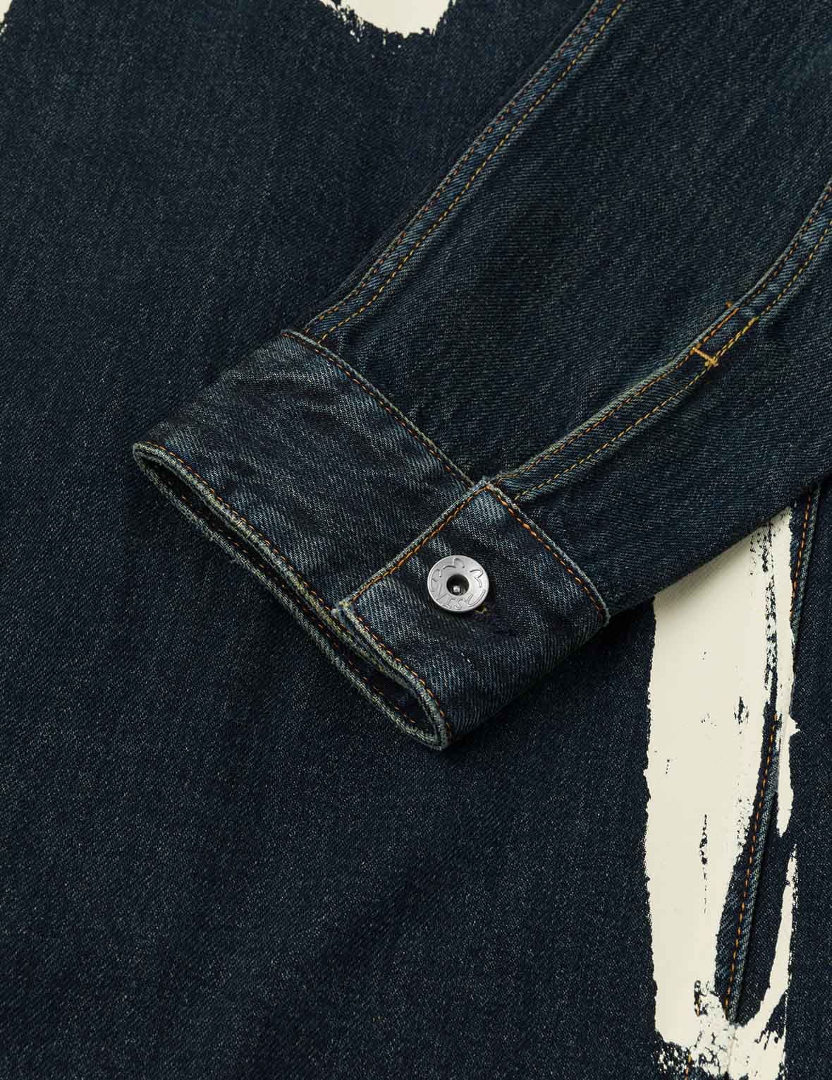 Washed Brushstroke Daicock Print Regular Fit Denim Jacket - Image 14
