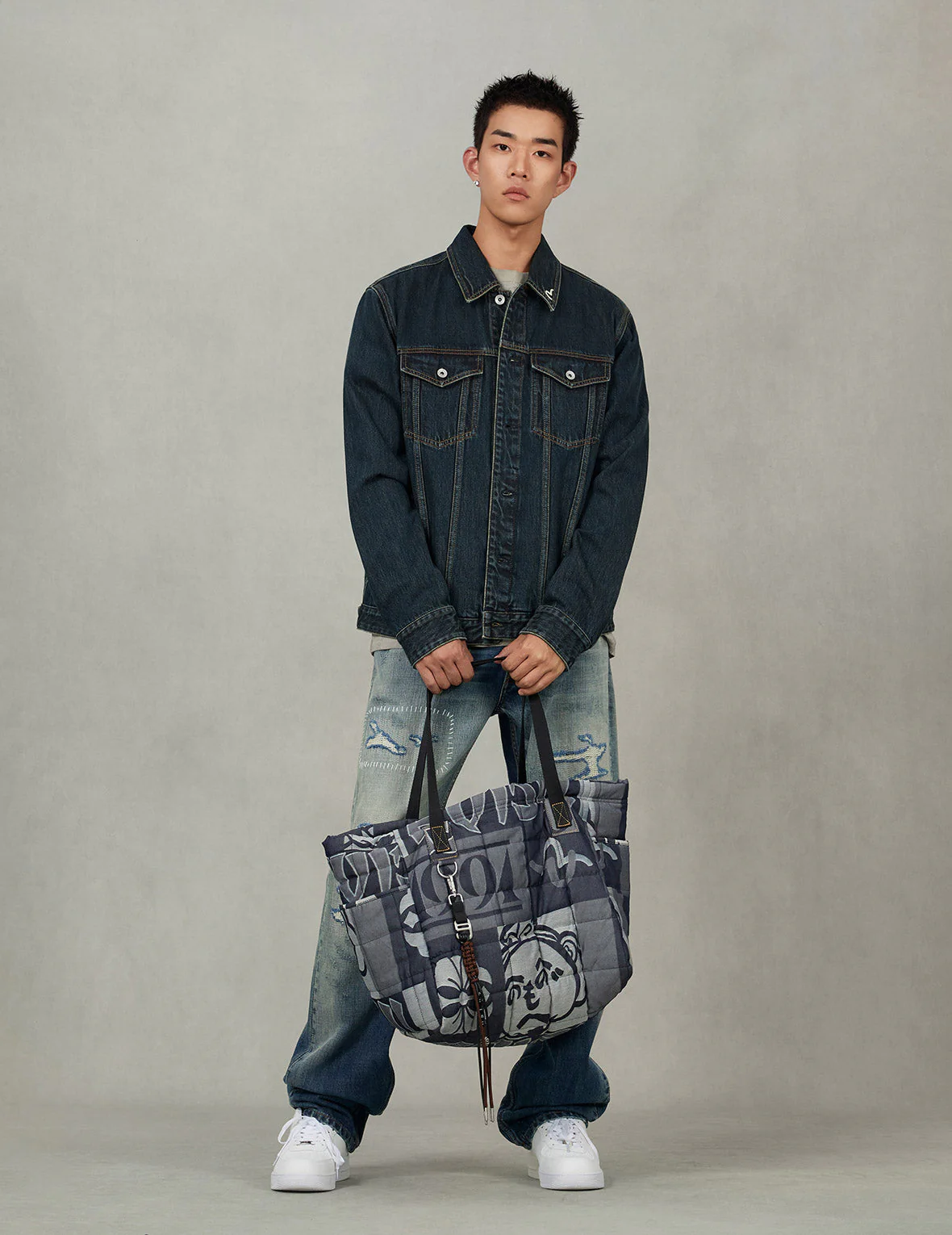 Washed Brushstroke Daicock Print Regular Fit Denim Jacket - Image 3