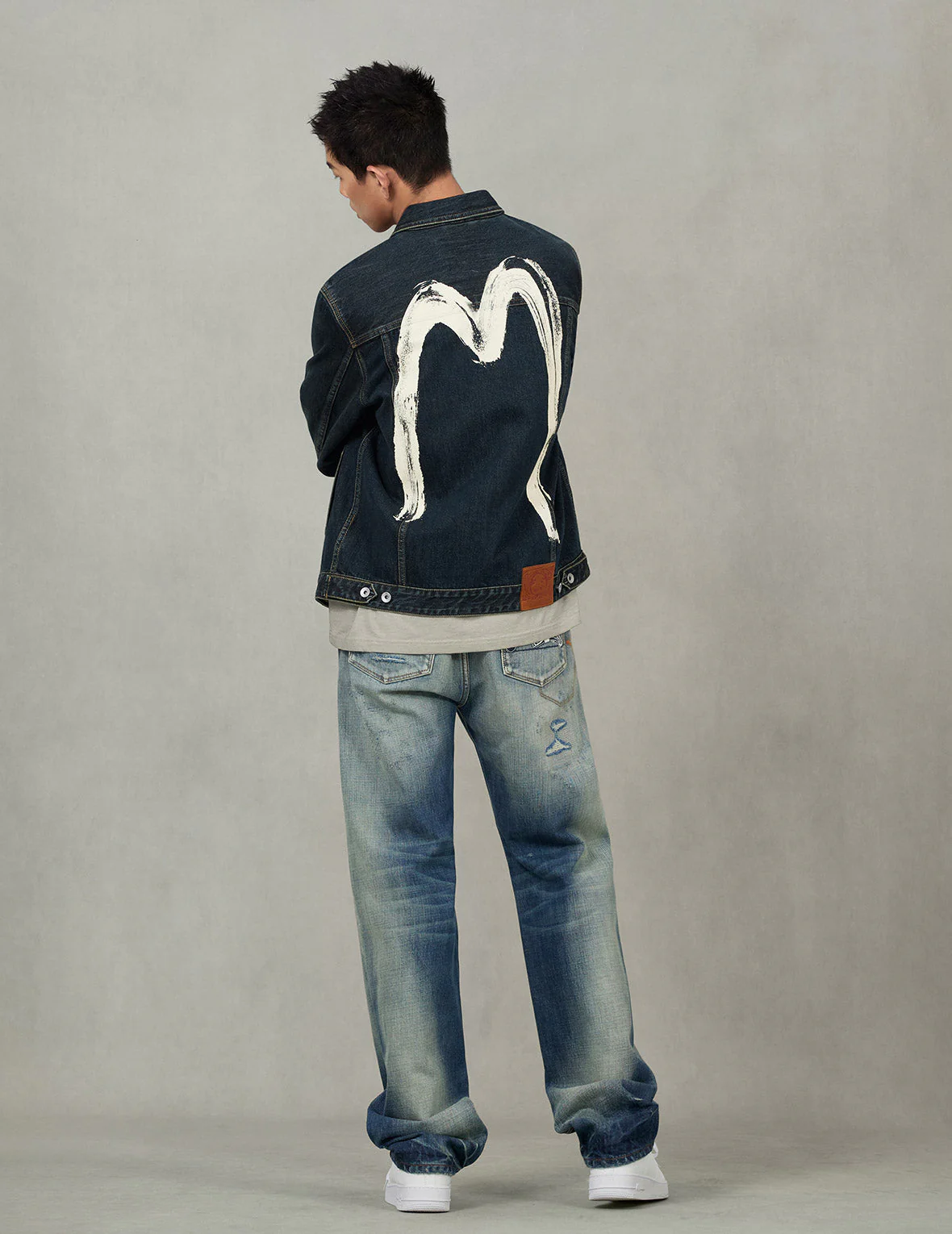 Washed Brushstroke Daicock Print Regular Fit Denim Jacket - Image 4