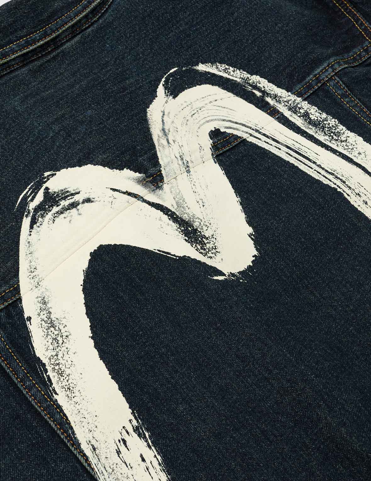 Washed Brushstroke Daicock Print Regular Fit Denim Jacket - Image 6