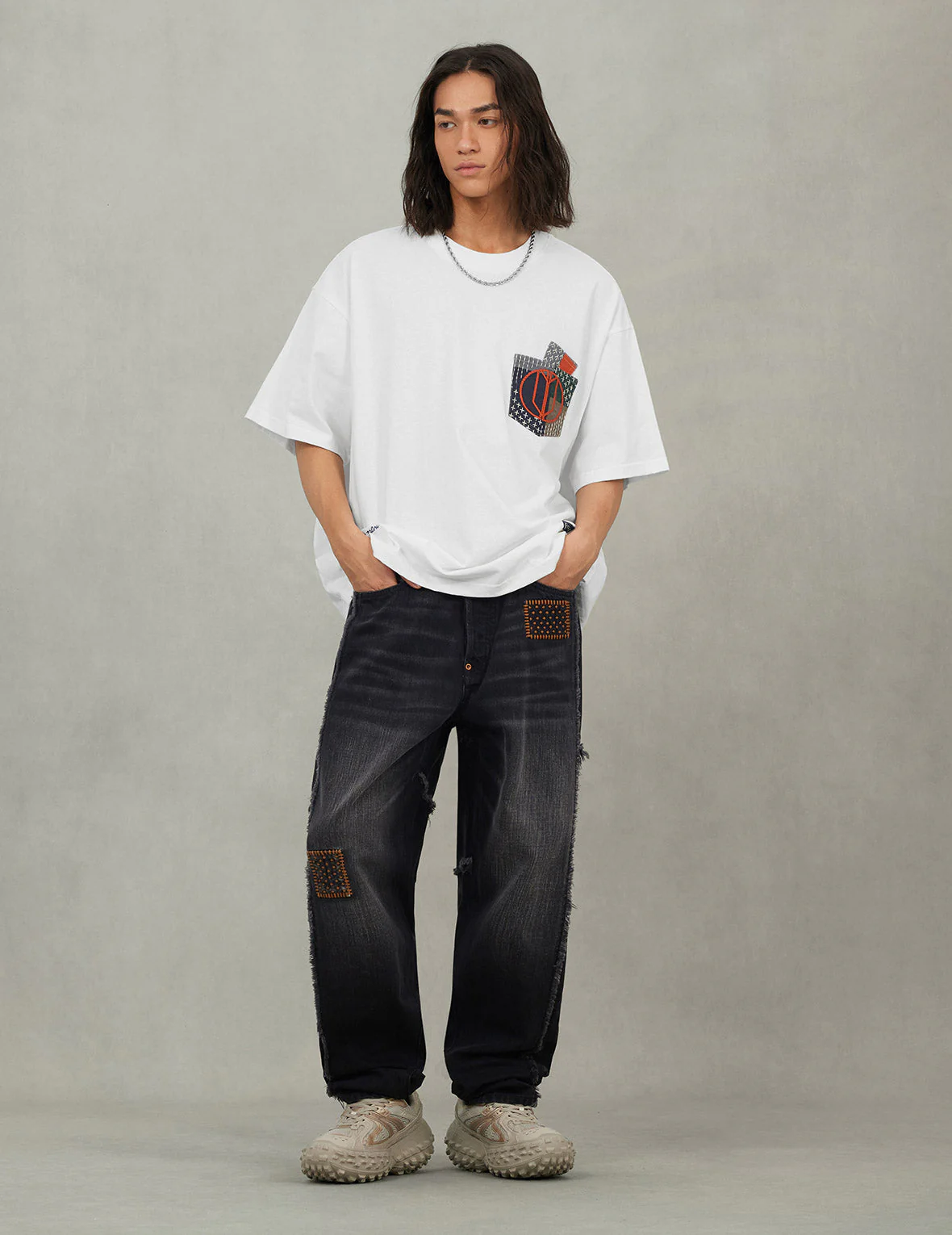 Washed Deconstructed Sashiko Relax Fit Jeans #2030 - Image 5