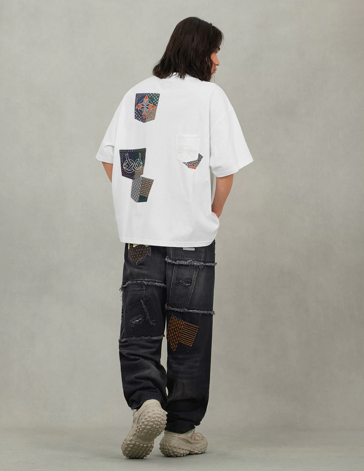 Washed Deconstructed Sashiko Relax Fit Jeans #2030 - Image 6