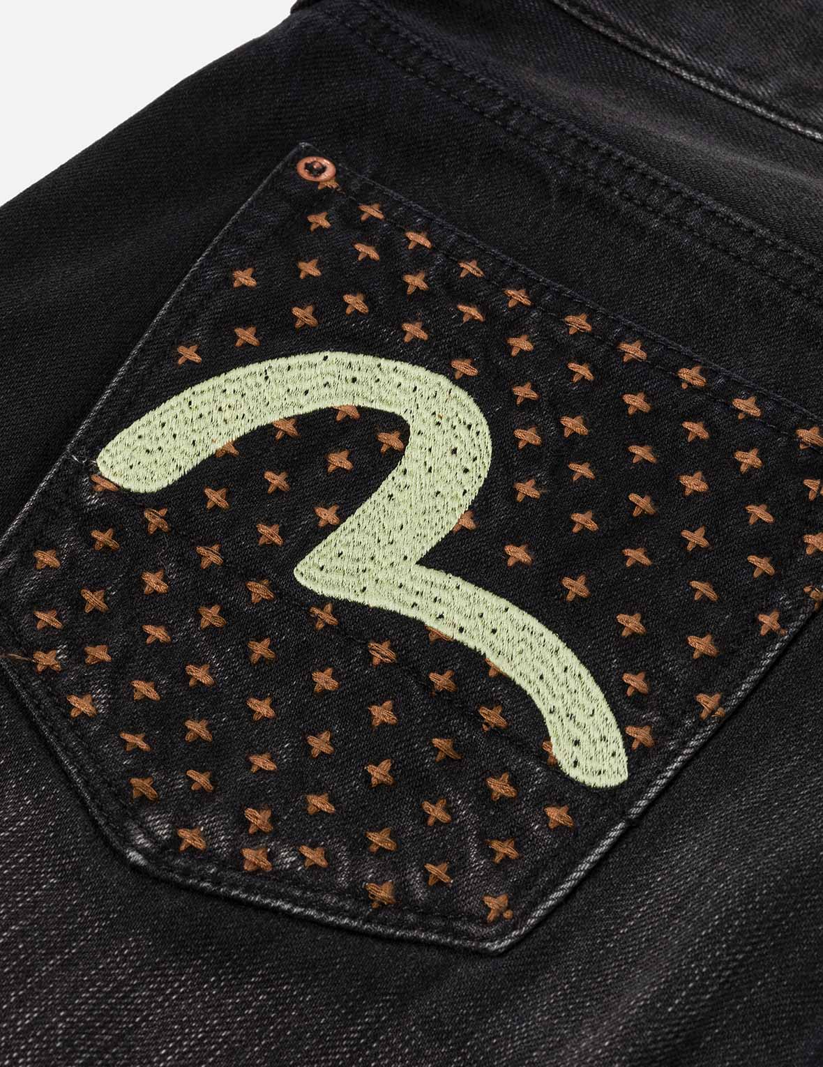 Washed Deconstructed Sashiko Relax Fit Jeans #2030 - Image 7