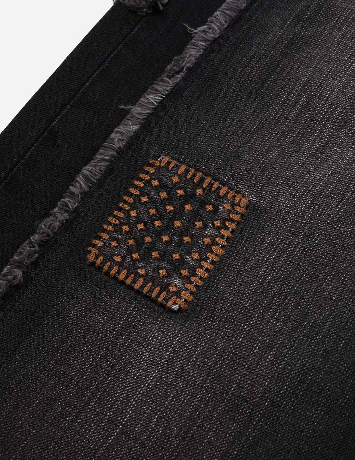 Washed Deconstructed Sashiko Relax Fit Jeans #2030 - Image 8