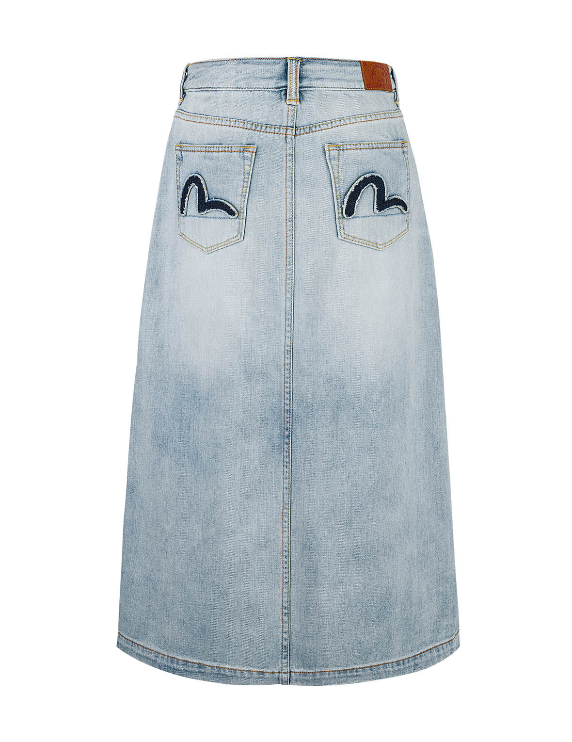 Washed Deconstructed Seagull Fashion Fit Demin Midi Skirt - Image 11