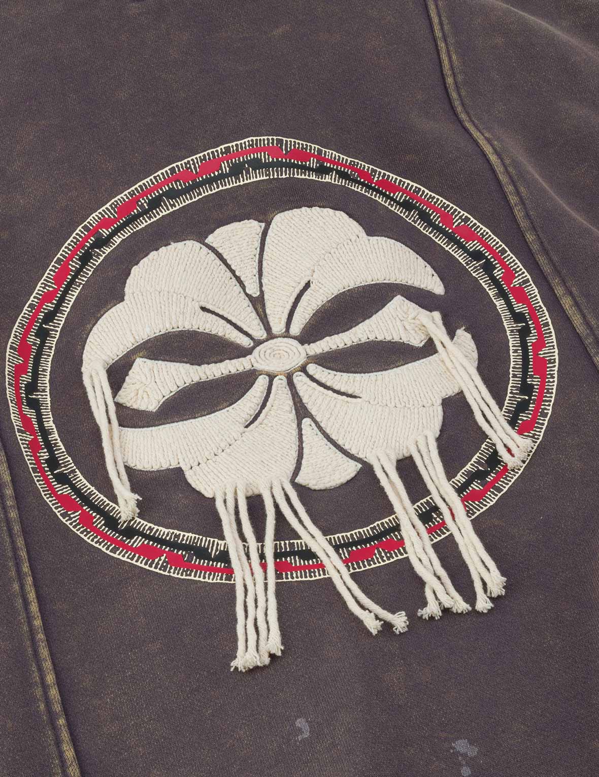 Washed Deconstructed Totem Kamon Embroidery Fashion Fit Hoodie Vest - Image 5