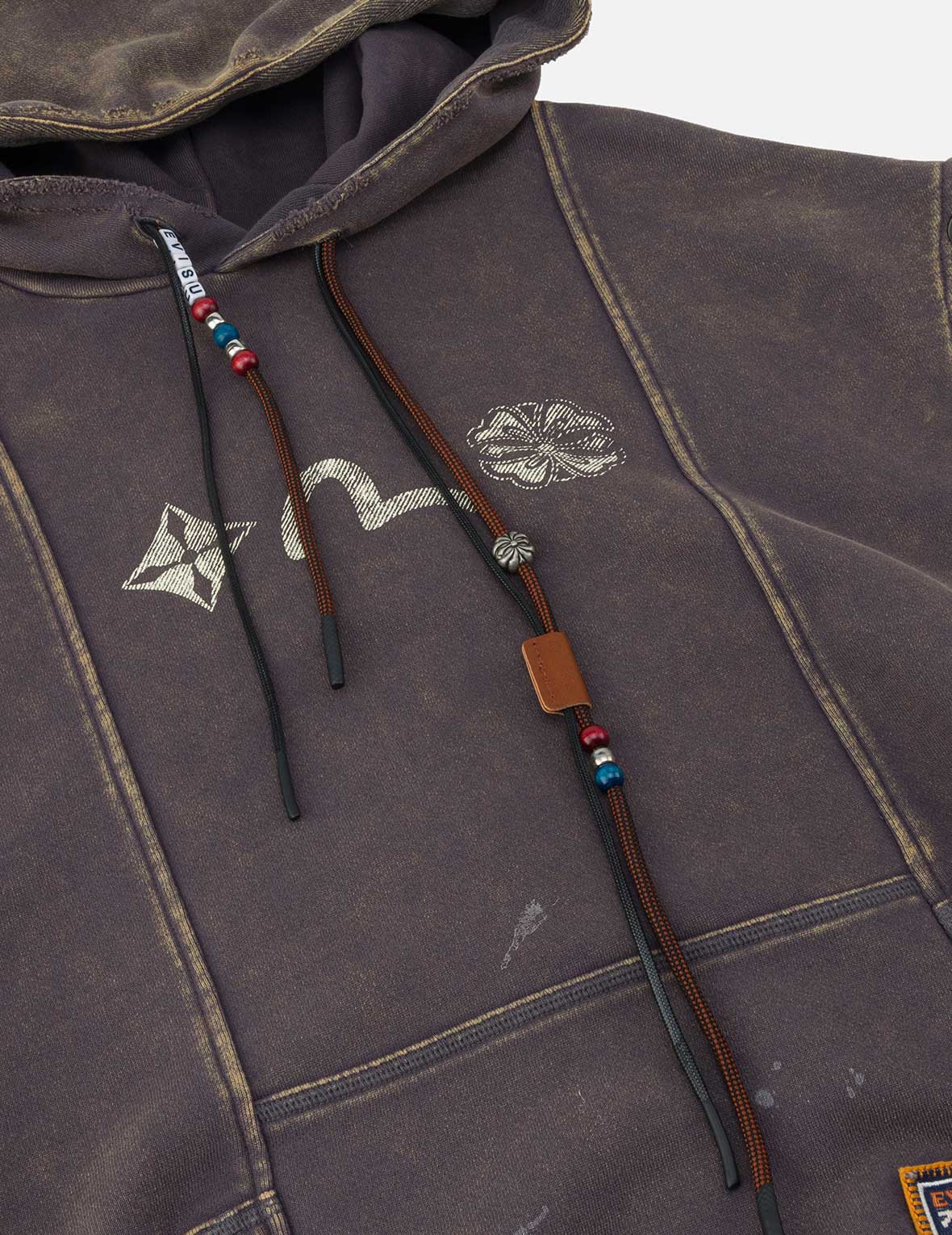 Washed Deconstructed Totem Kamon Embroidery Fashion Fit Hoodie Vest - Image 6