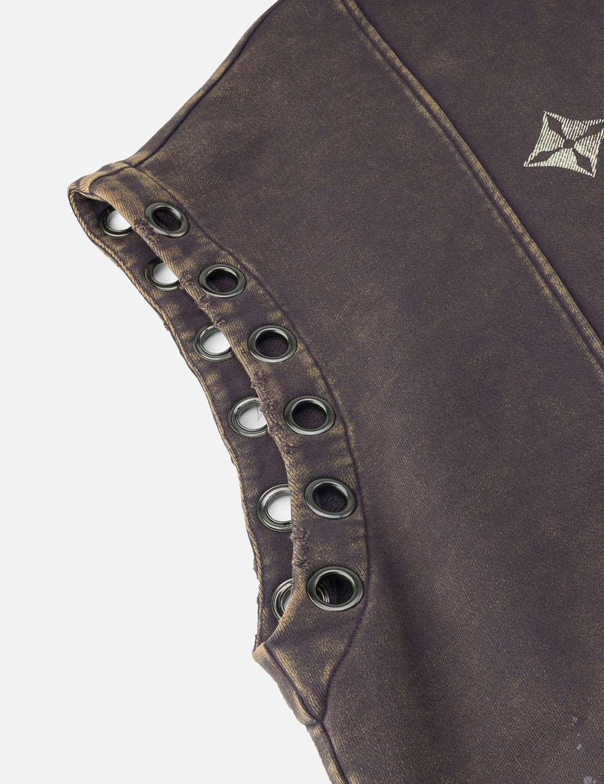 Washed Deconstructed Totem Kamon Embroidery Fashion Fit Hoodie Vest - Image 8