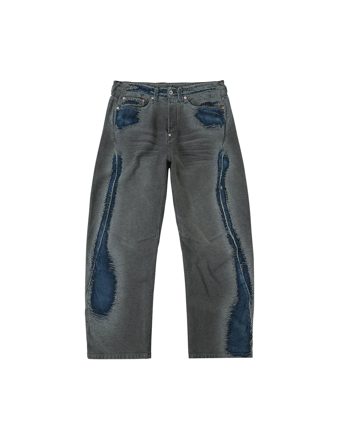 Washed Distressed Seagull Print 3D Cut Jeans - Image 14