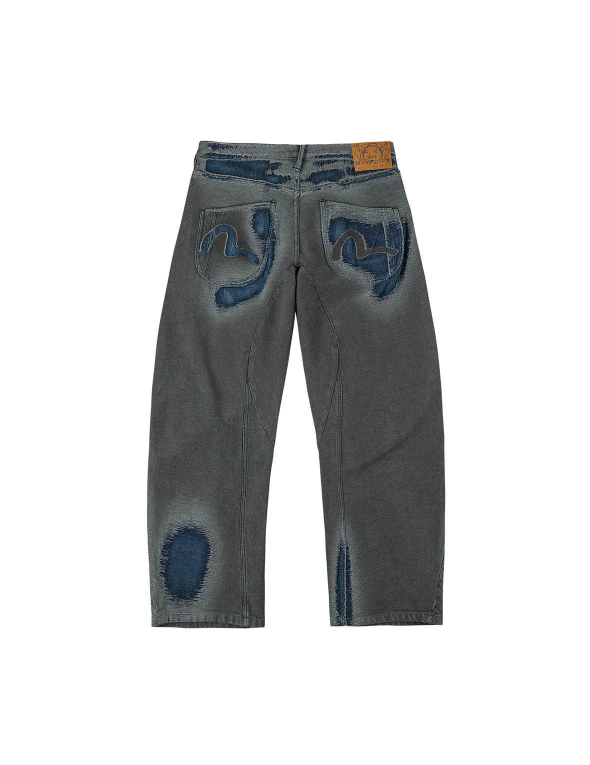 Washed Distressed Seagull Print 3D Cut Jeans - Image 2