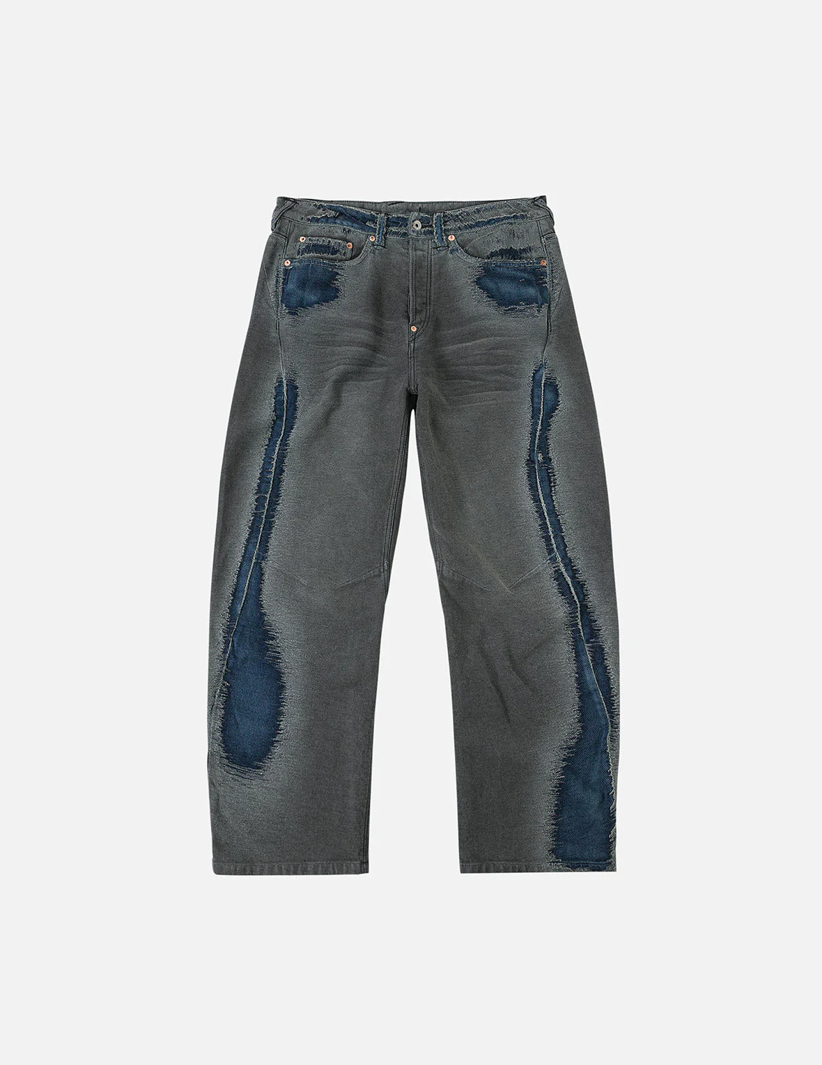 Washed Distressed Seagull Print 3D Cut Jeans - Image 3