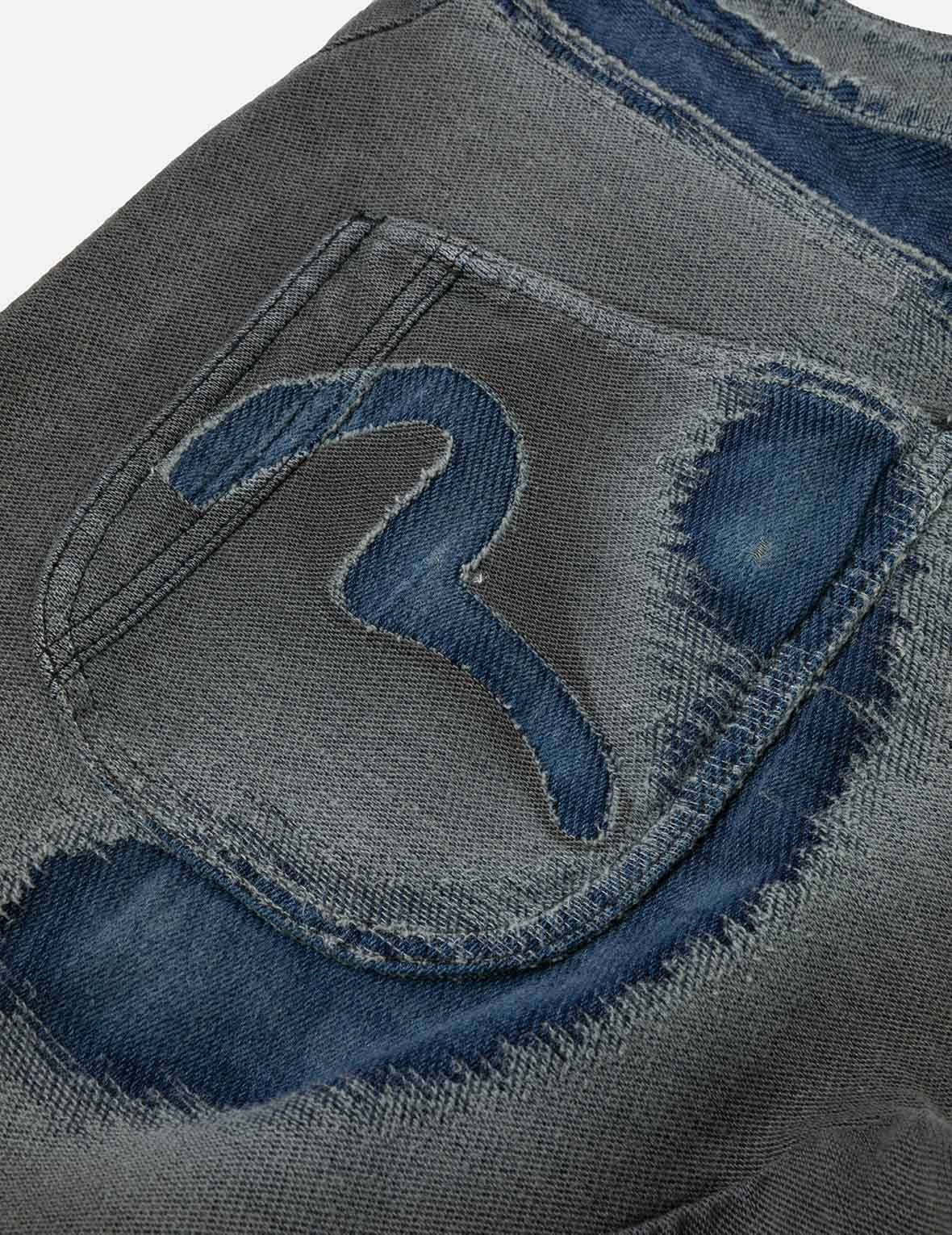 Washed Distressed Seagull Print 3D Cut Jeans - Image 7