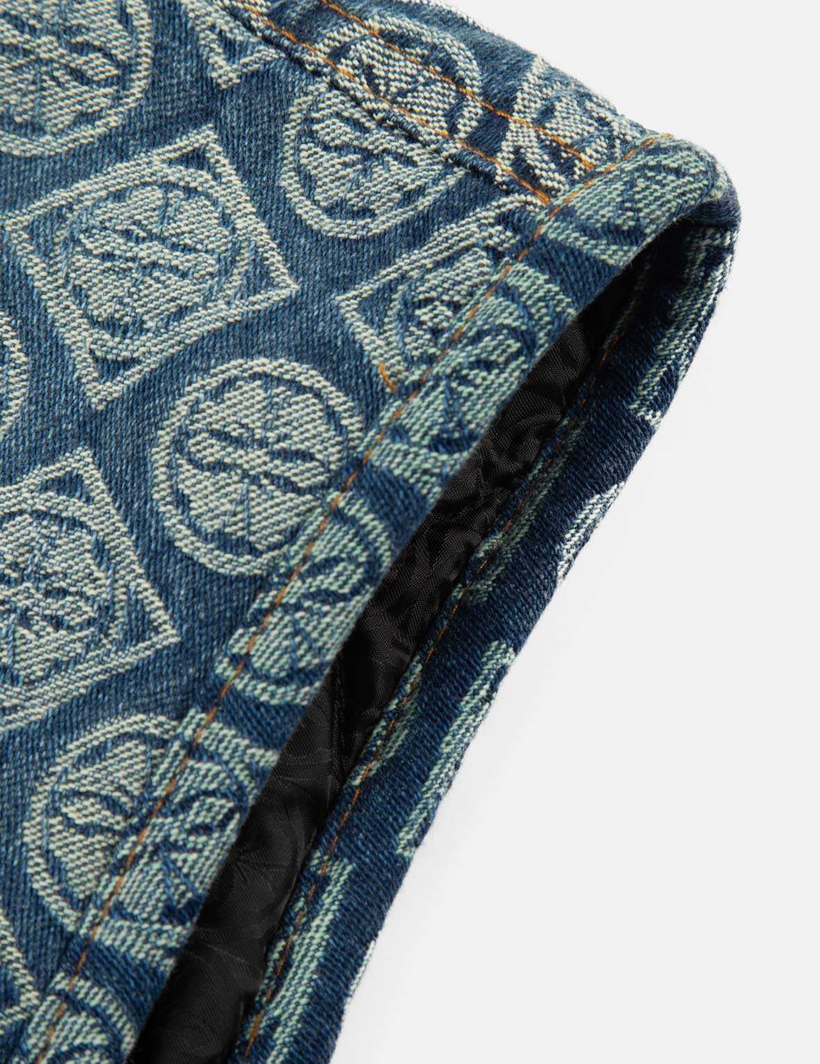 Washed Kamon Jacquard Relax Fit Denim Padded Vest - Image 10