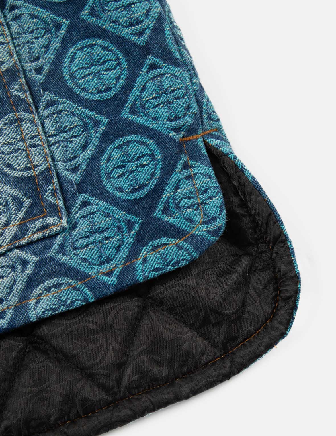 Washed Kamon Jacquard Relax Fit Denim Padded Vest - Image 12