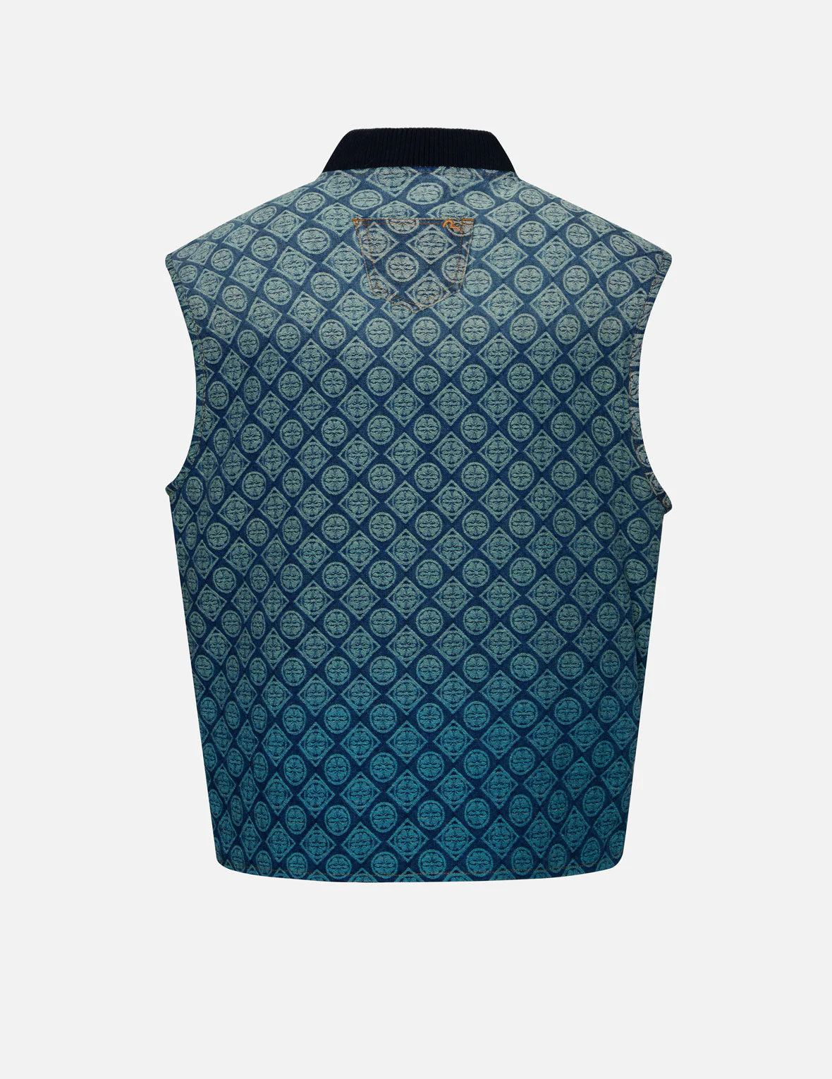 Washed Kamon Jacquard Relax Fit Denim Padded Vest - Image 2