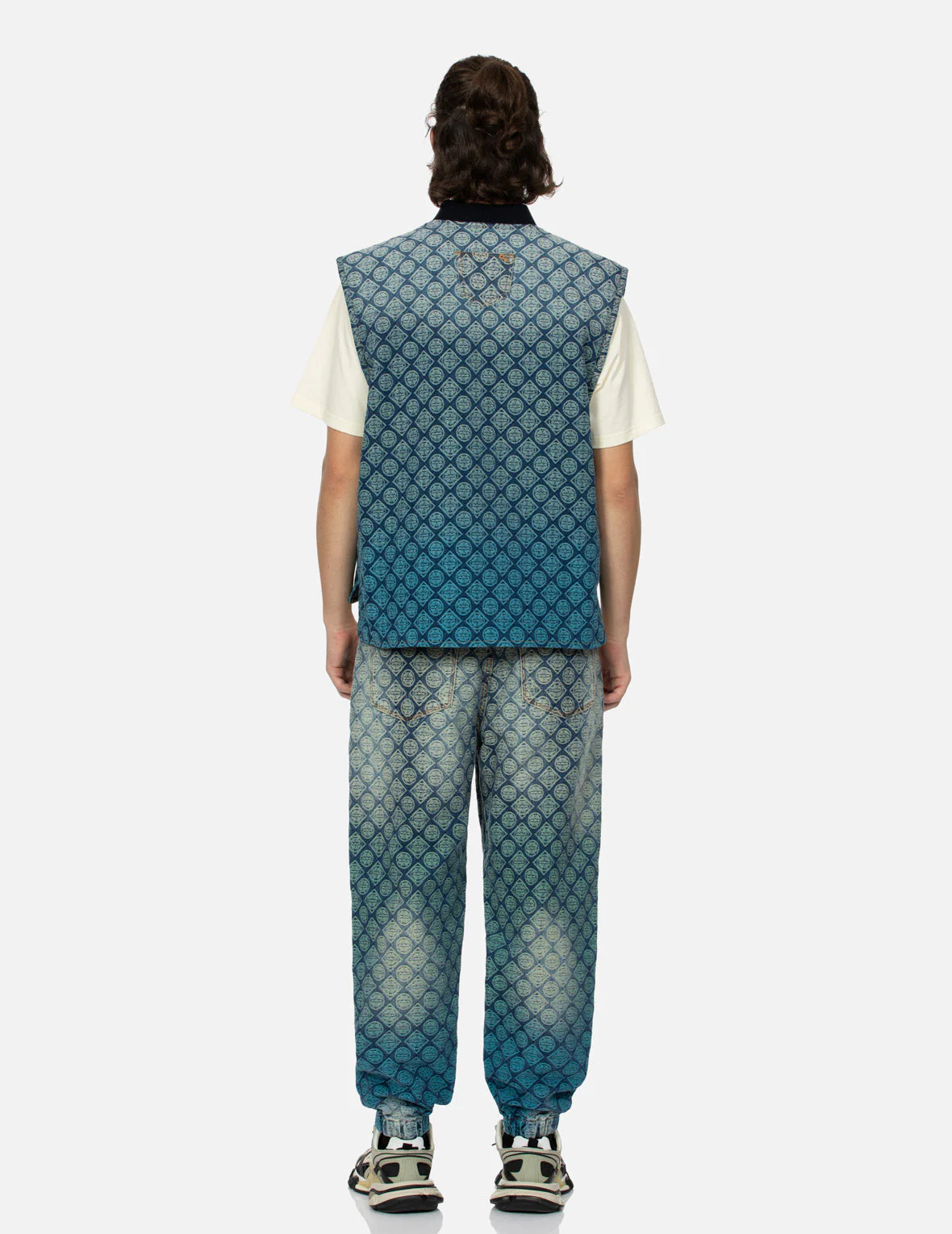 Washed Kamon Jacquard Relax Fit Denim Padded Vest - Image 6