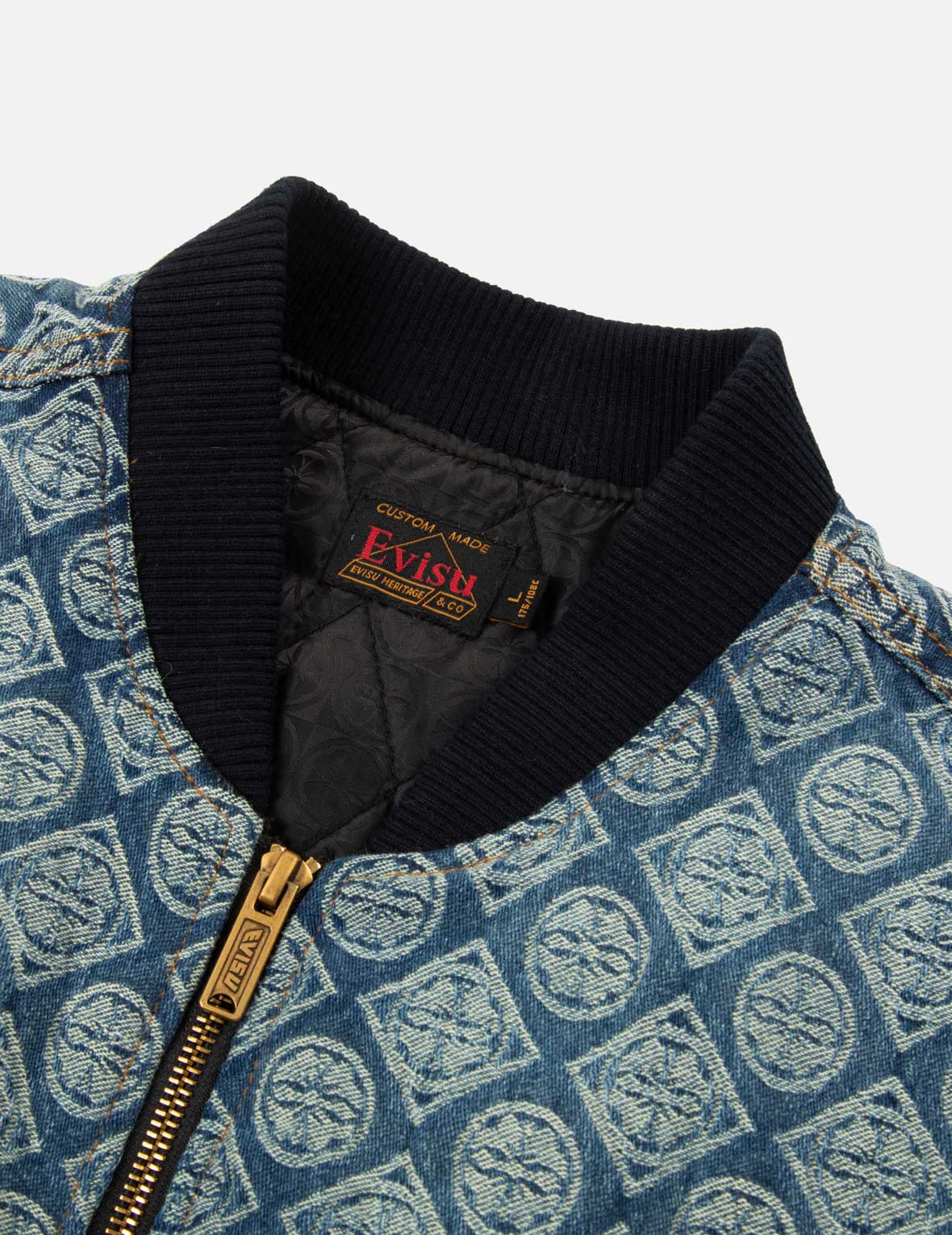 Washed Kamon Jacquard Relax Fit Denim Padded Vest - Image 9