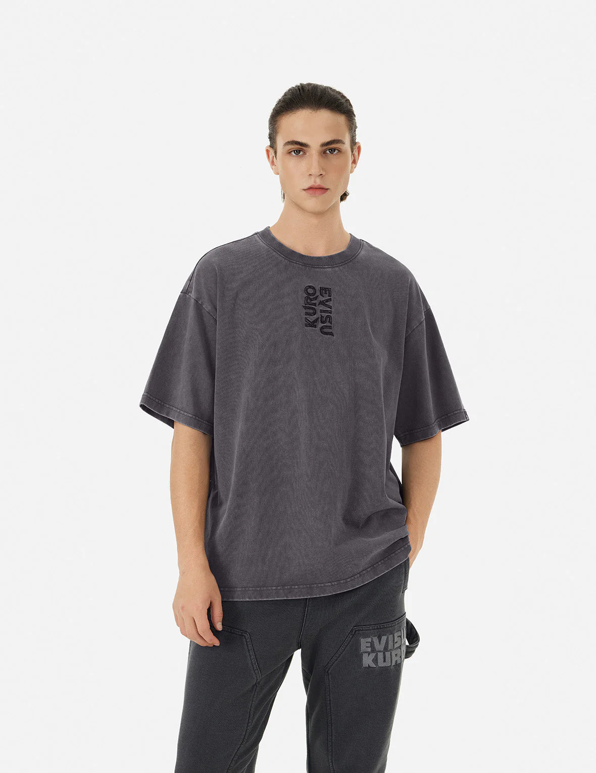 Washed Logo Embroidery and Print Loose Fit T-shirt - Image 6