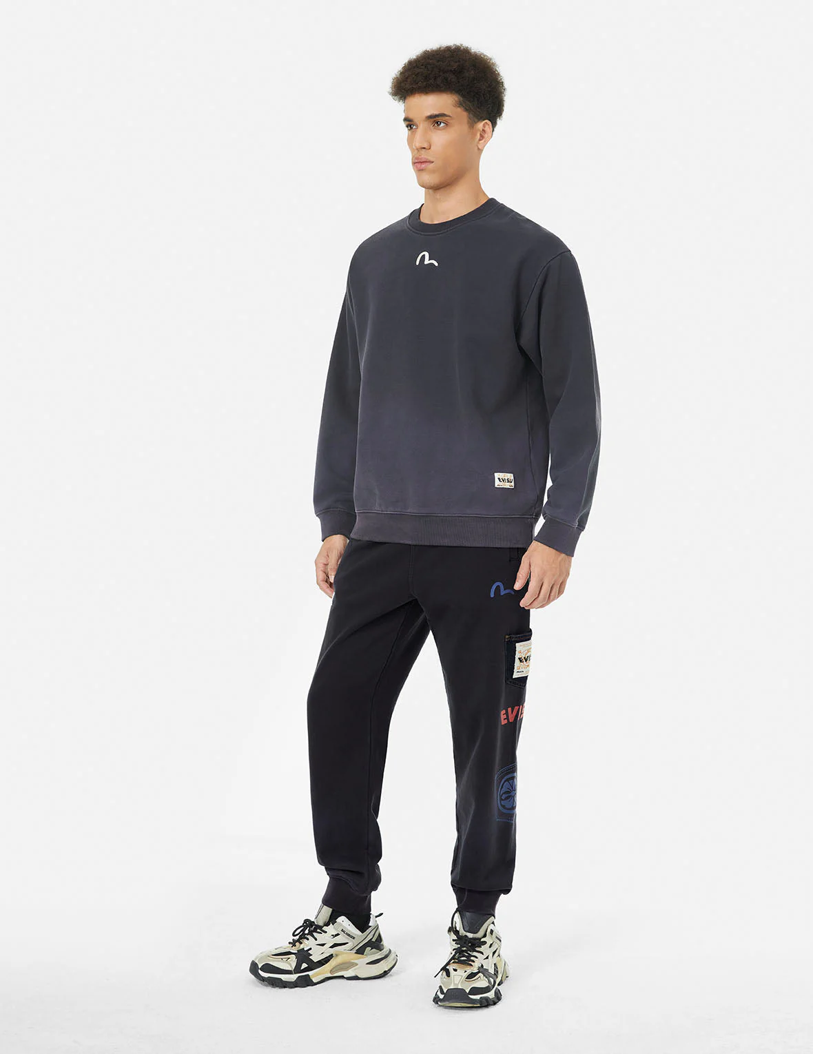 Washed Multi-pocket and Logos Print Straight Fit Sweatpants - Image 7