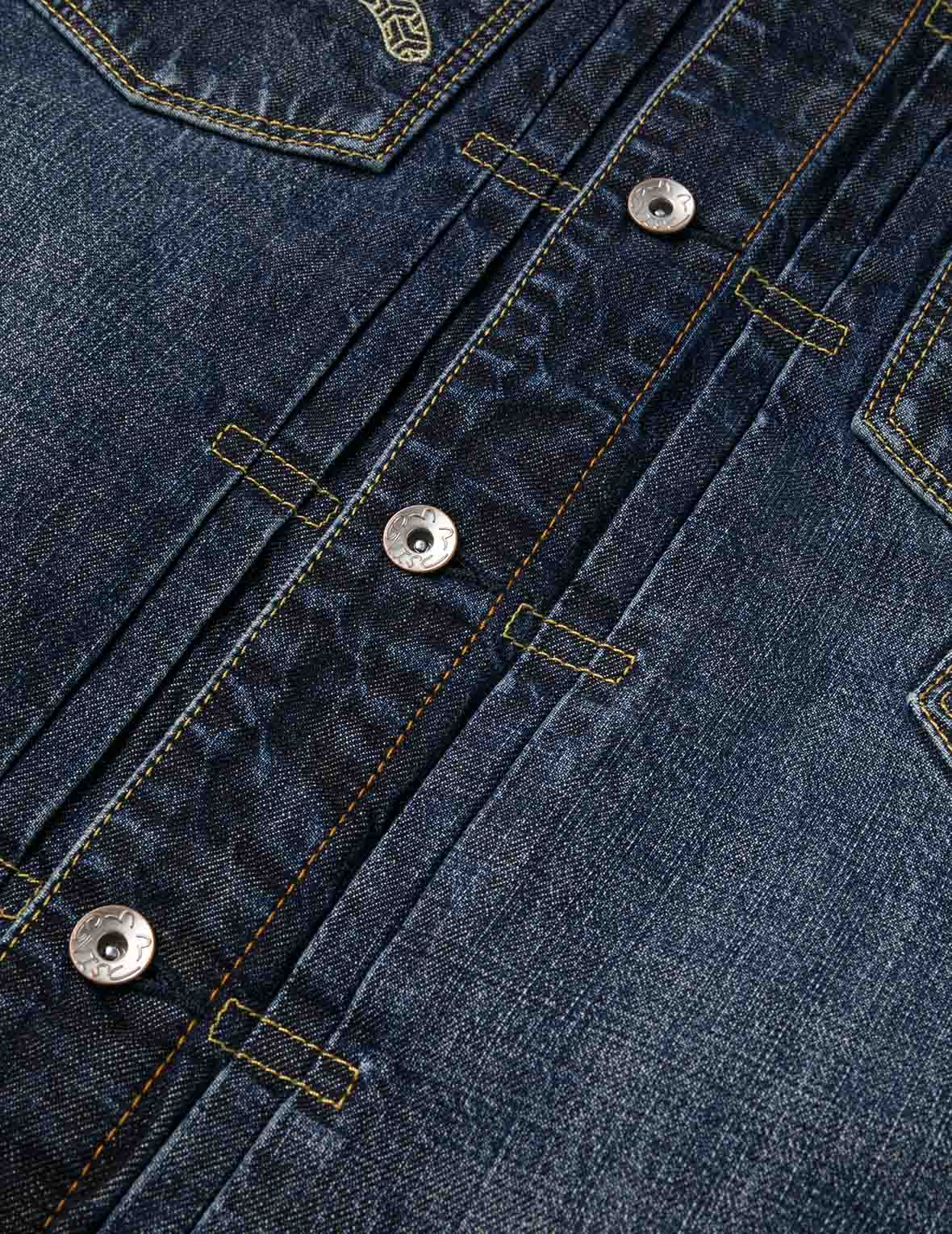 Washed Multi-Pocket with Lion Dance Print Relax Fit Denim Jacket - Image 13