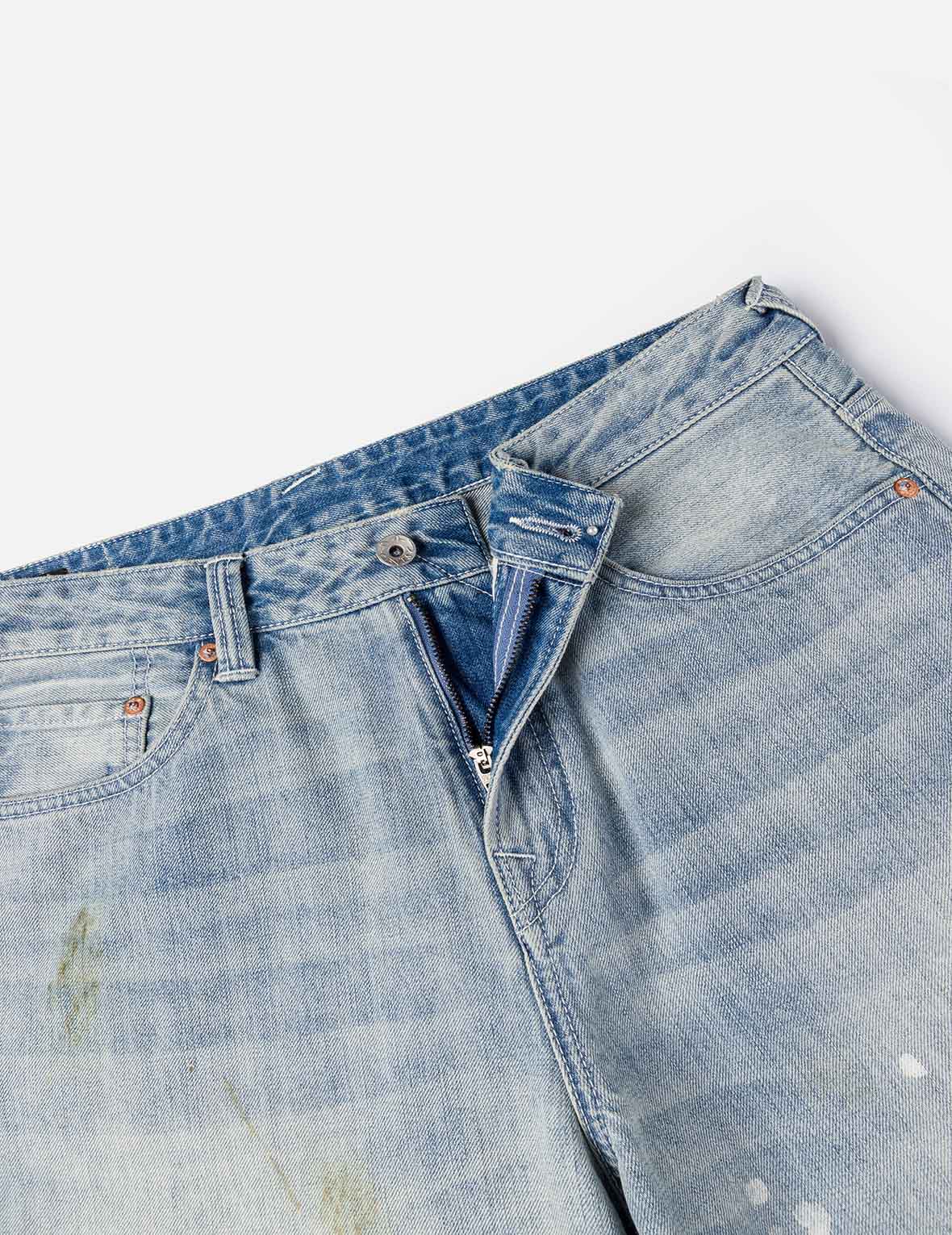 Washed Patchwork and Seagull Print Loose Fit Denim Jeans - Image 10