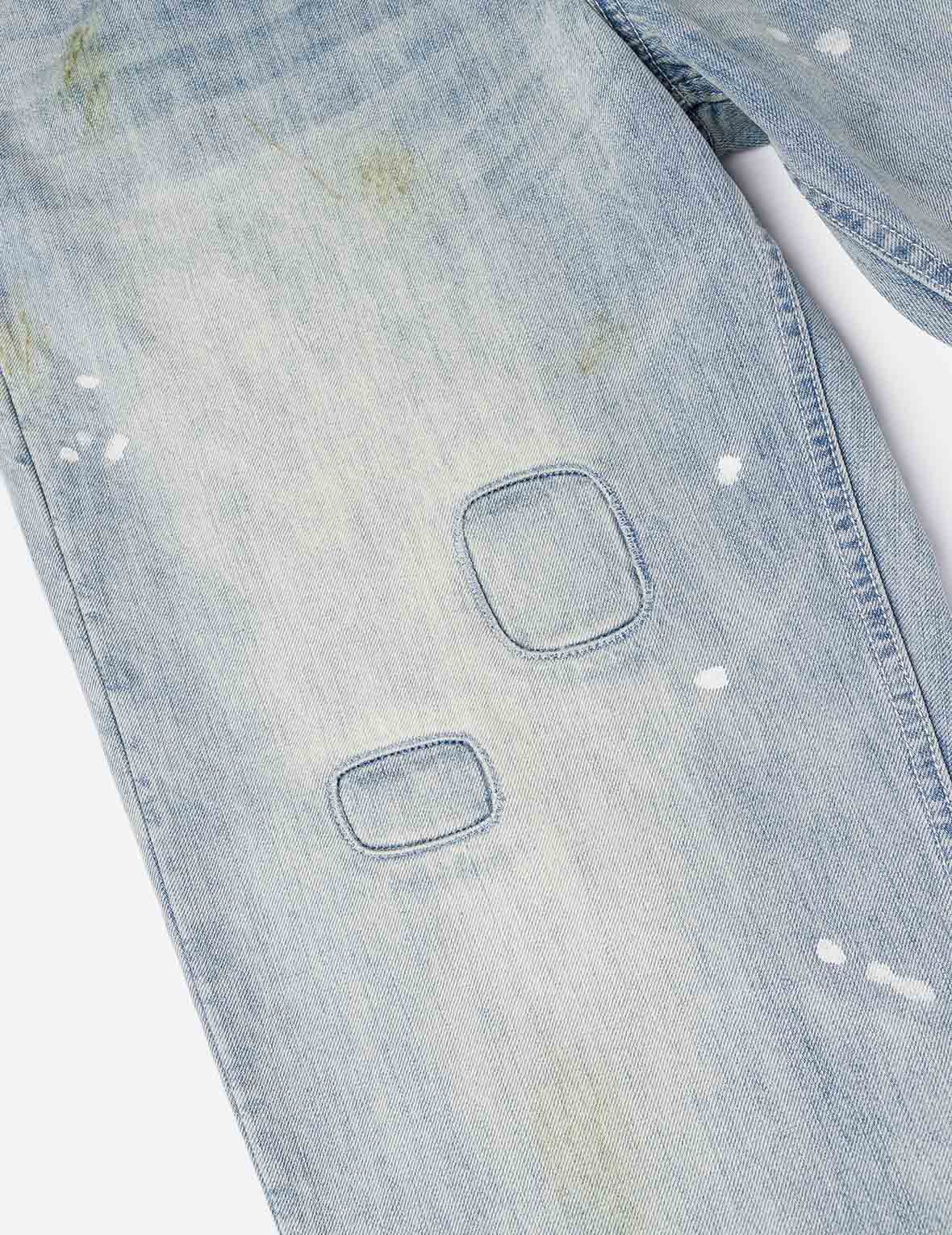 Washed Patchwork and Seagull Print Loose Fit Denim Jeans - Image 8