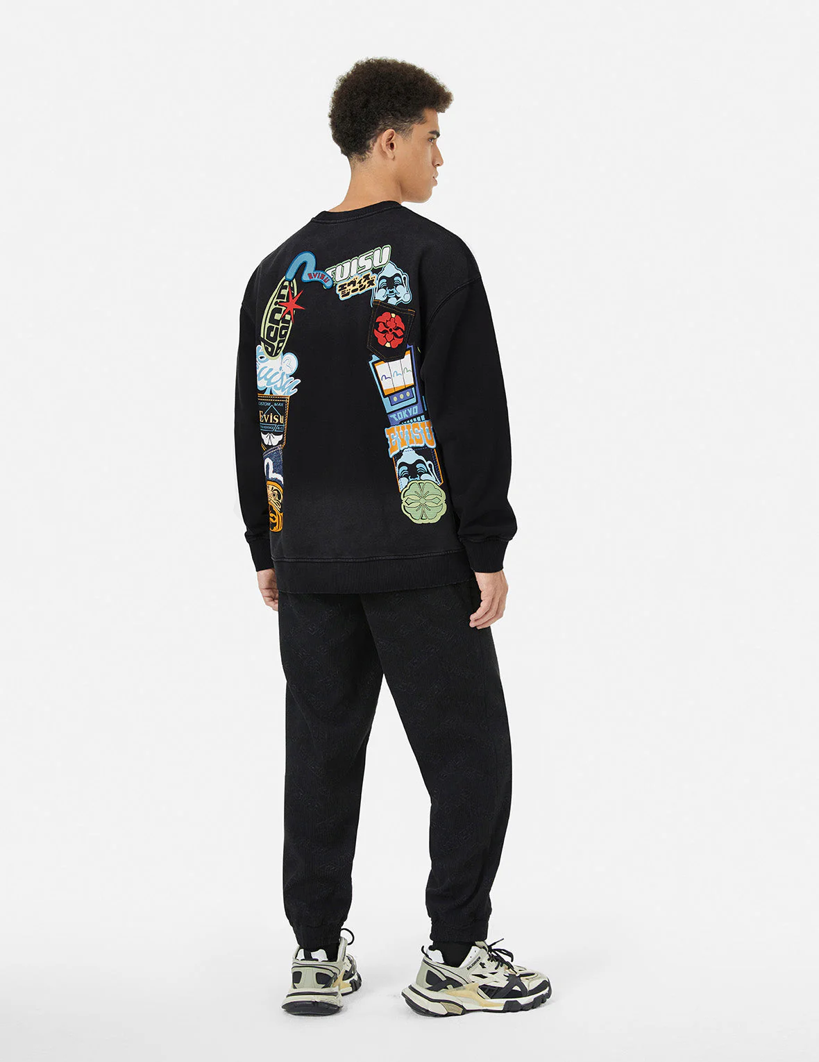 Washed Seagull and Logo Badge Daicock Print Loose Fit Sweatshirt - Image 3