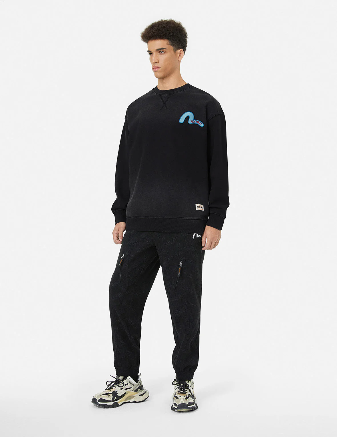 Washed Seagull and Logo Badge Daicock Print Loose Fit Sweatshirt - Image 4
