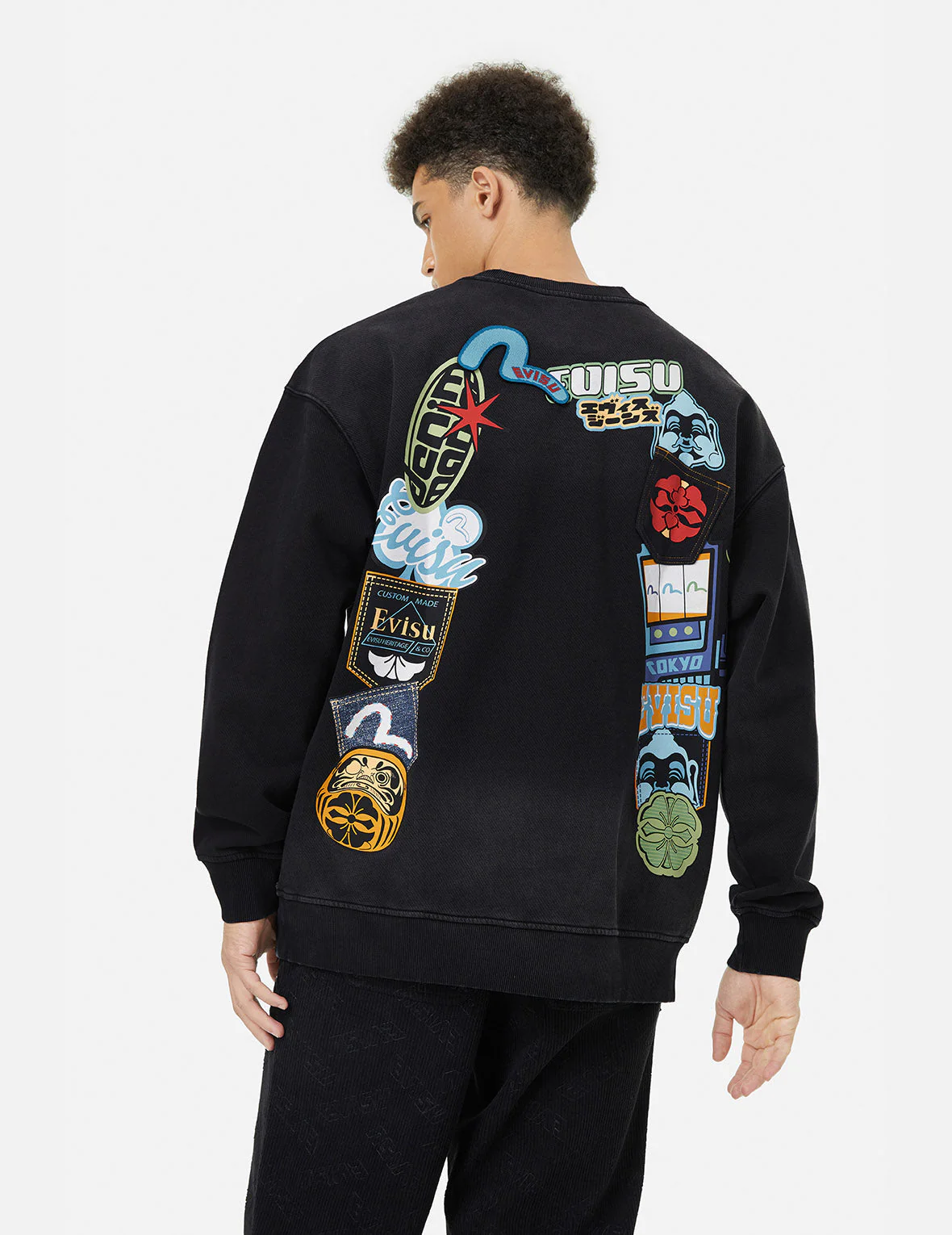 Washed Seagull and Logo Badge Daicock Print Loose Fit Sweatshirt - Image 5