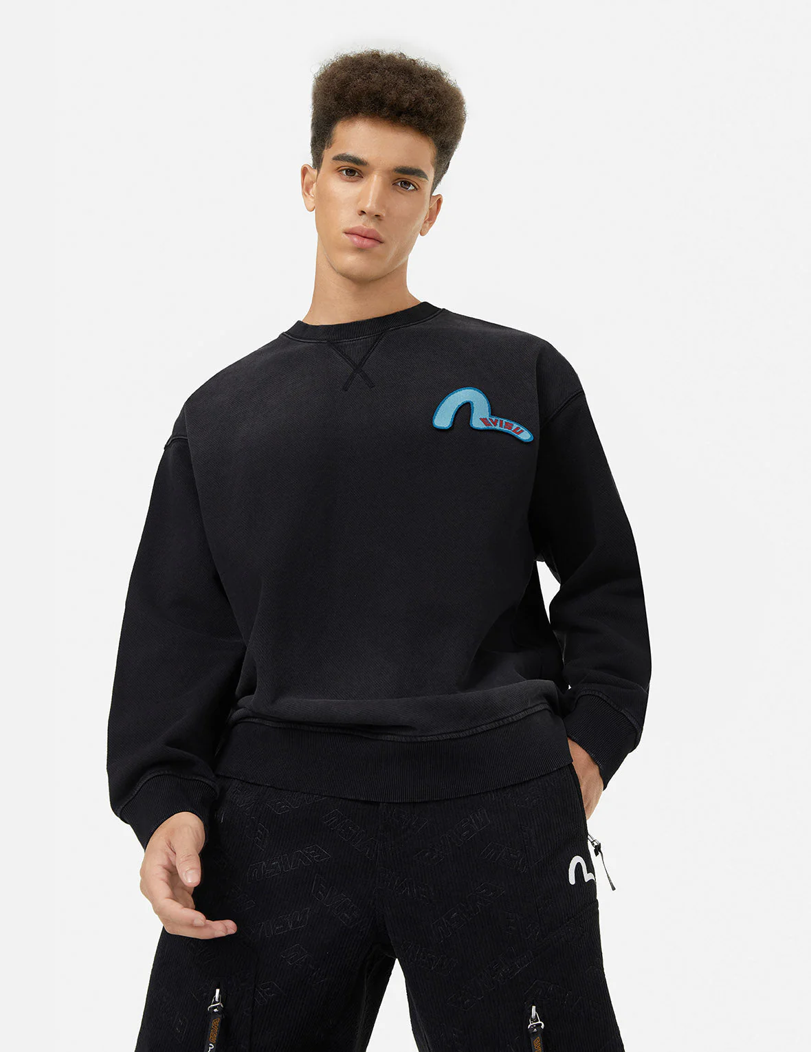Washed Seagull and Logo Badge Daicock Print Loose Fit Sweatshirt - Image 6