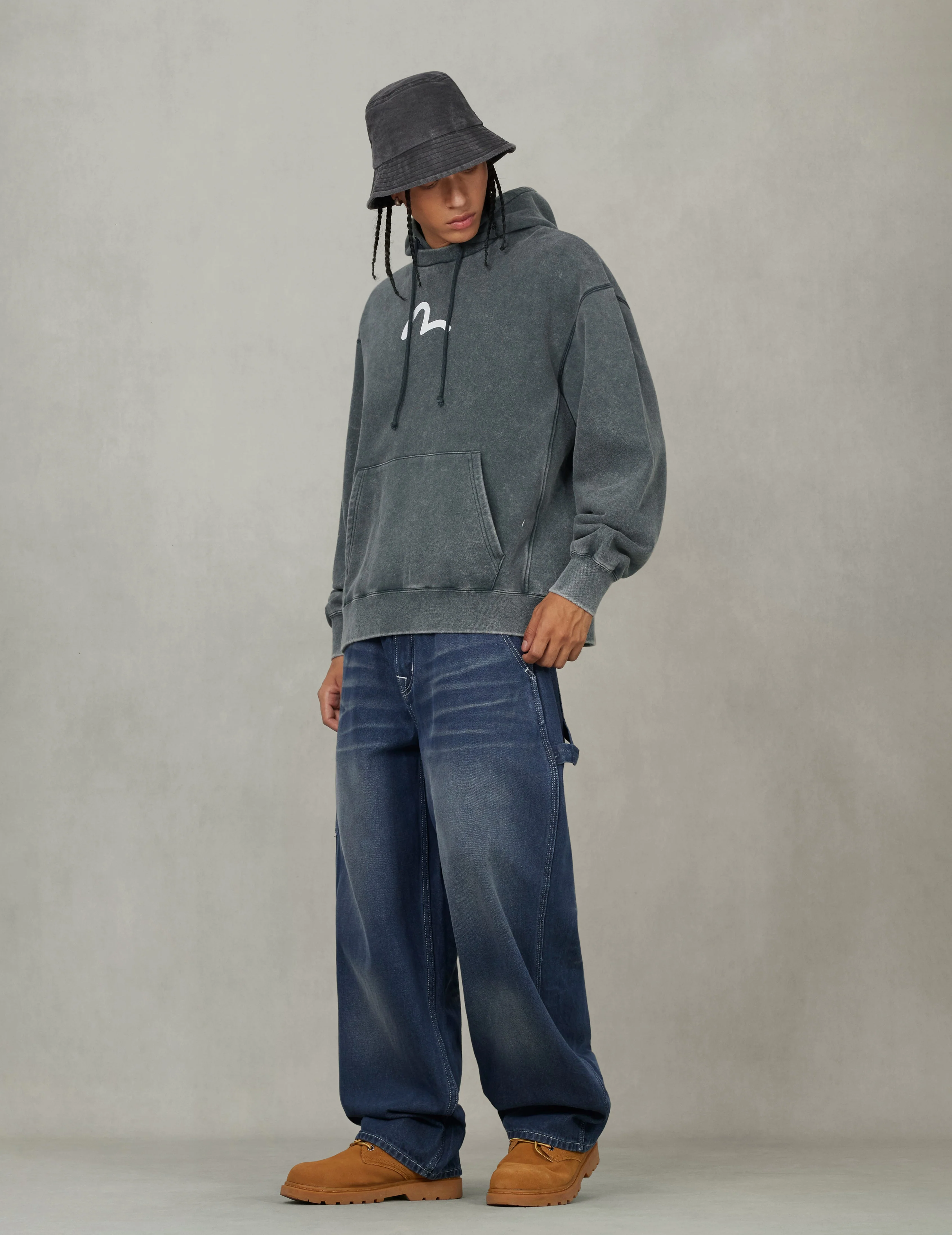 Washed Seagull and Logo Print Relax Fit Hoodie - Image 9