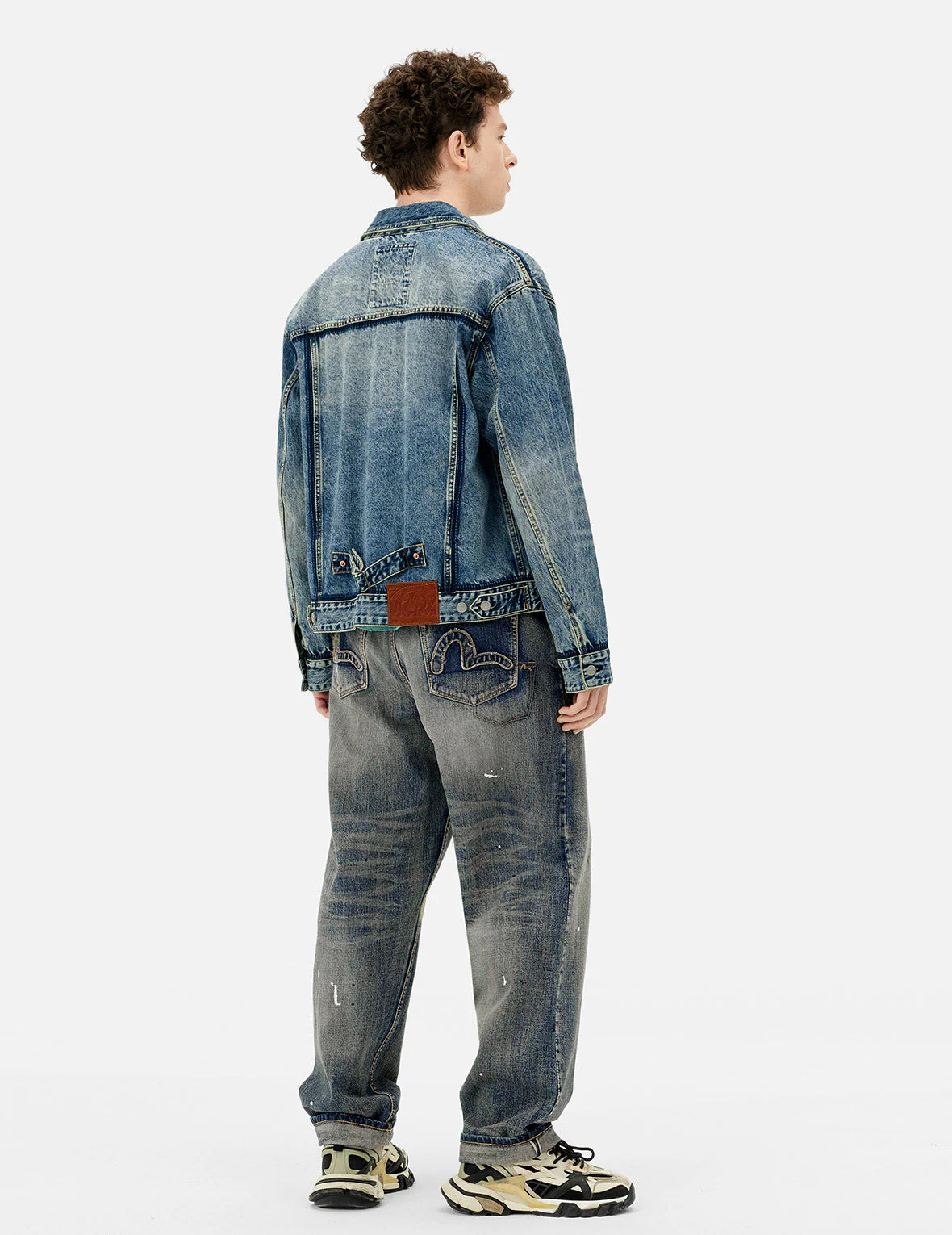 Washed Seagull Appliqué Embroidery Relax Fit Denim Jacket - Image 4