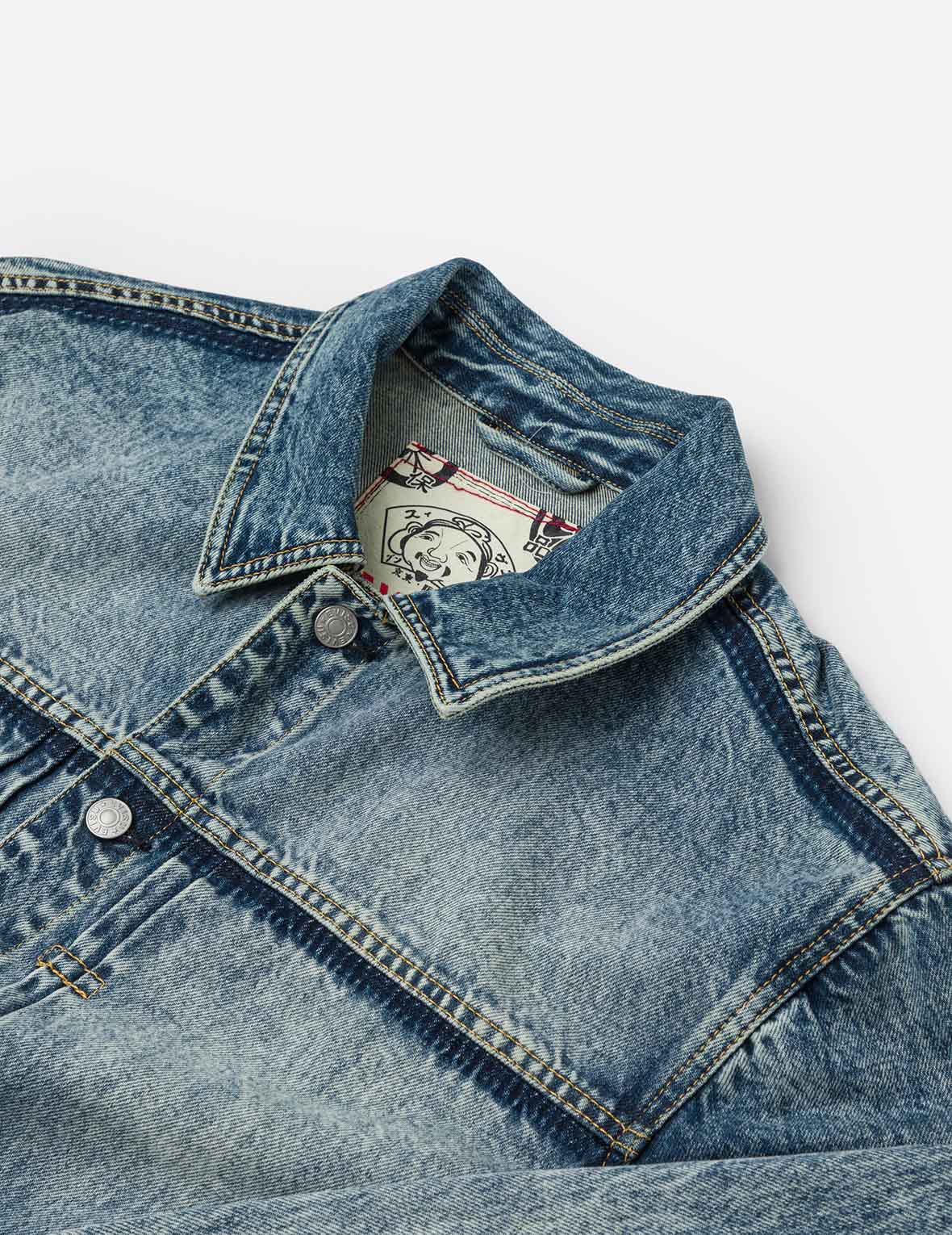 Washed Seagull Appliqué Embroidery Relax Fit Denim Jacket - Image 5