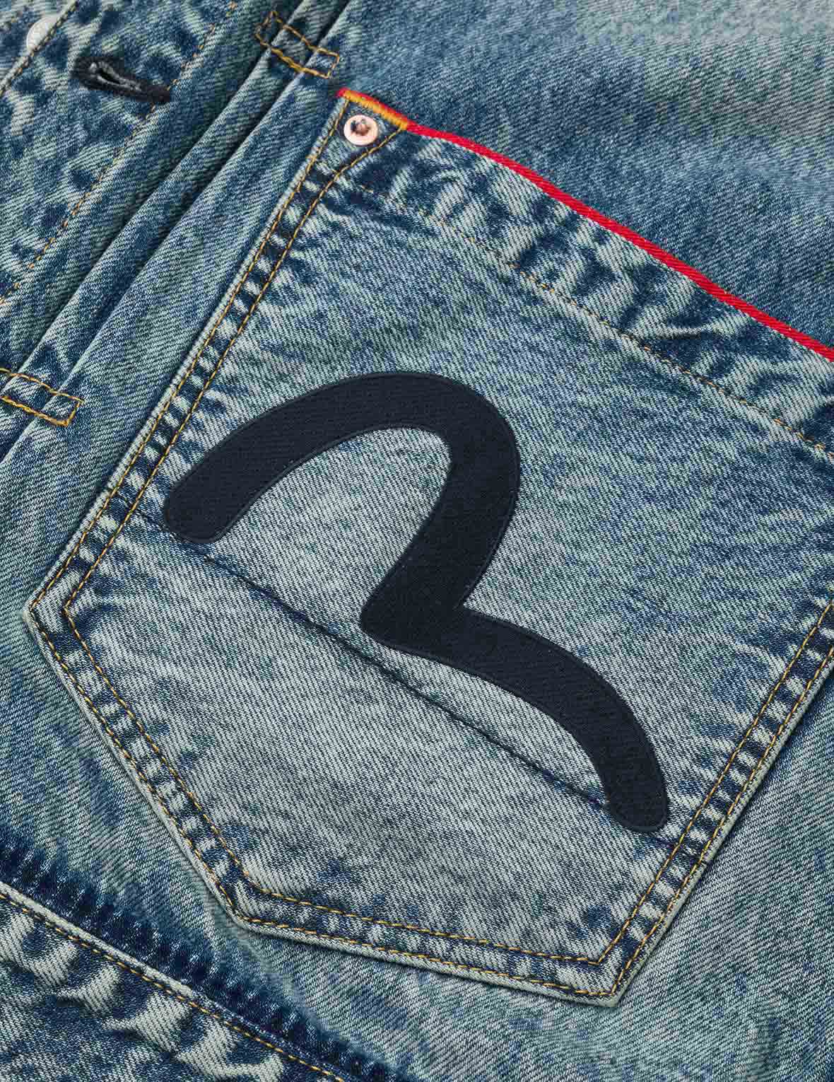 Washed Seagull Appliqué Embroidery Relax Fit Denim Jacket - Image 6