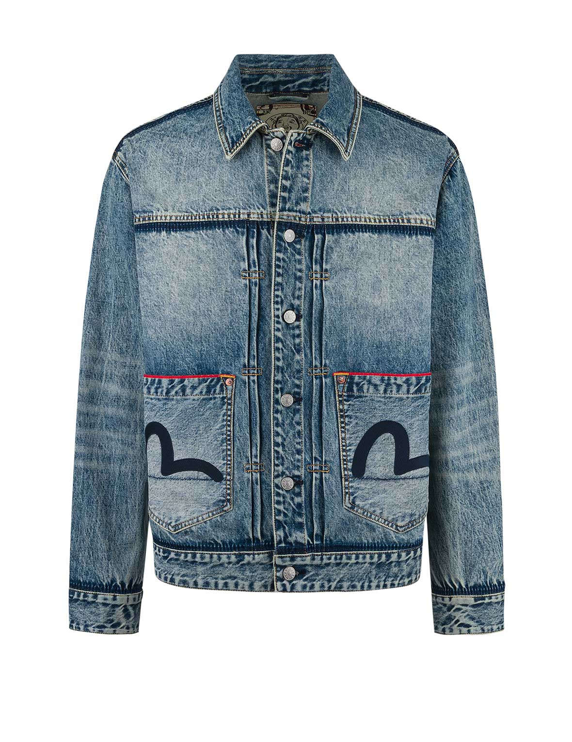 Washed Seagull Appliqué Embroidery Relax Fit Denim Jacket - Image 9