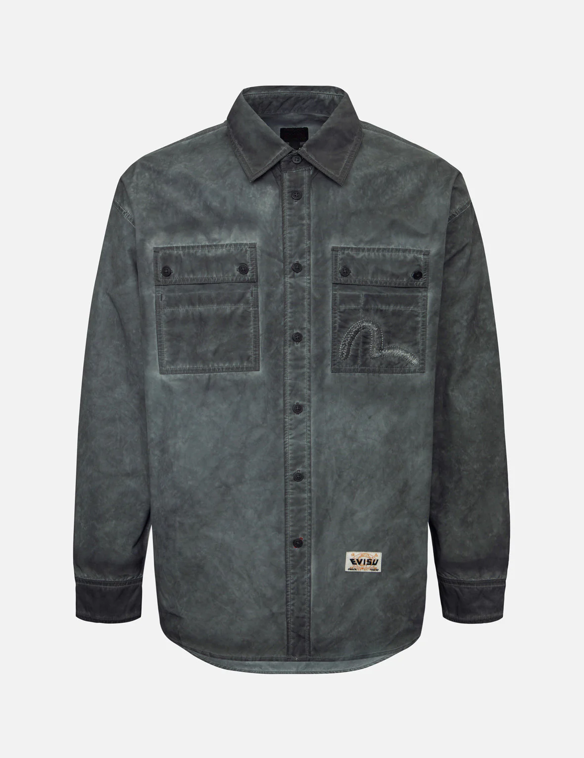 Washed Seagull Embroidery Loose Fit Shirt - Image 10